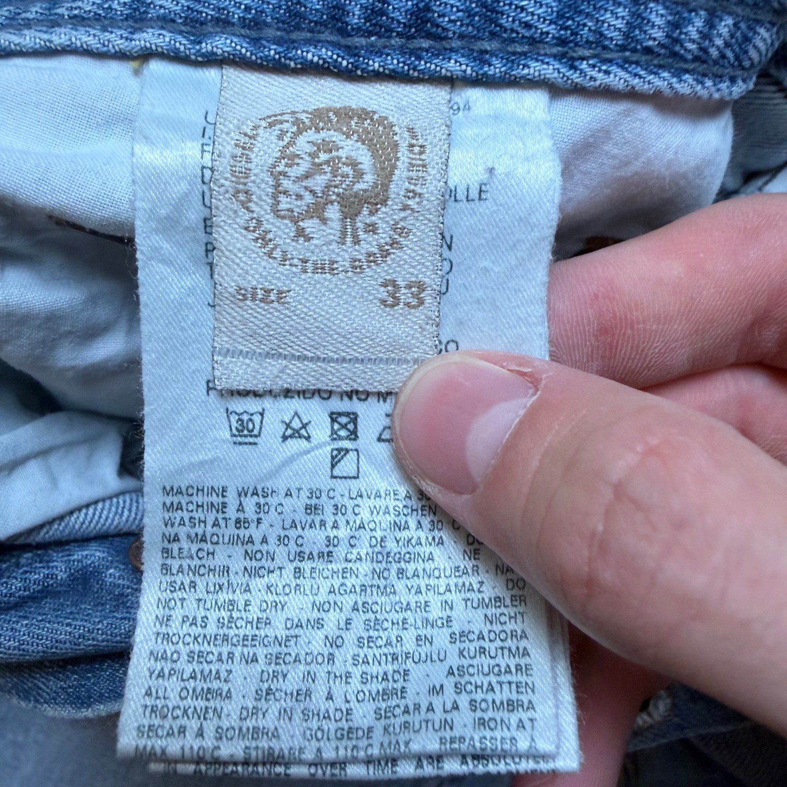 Diesel Larkee Jeans Men 33×34 Light Wash Distressed Straight Leg Denim 0800Z