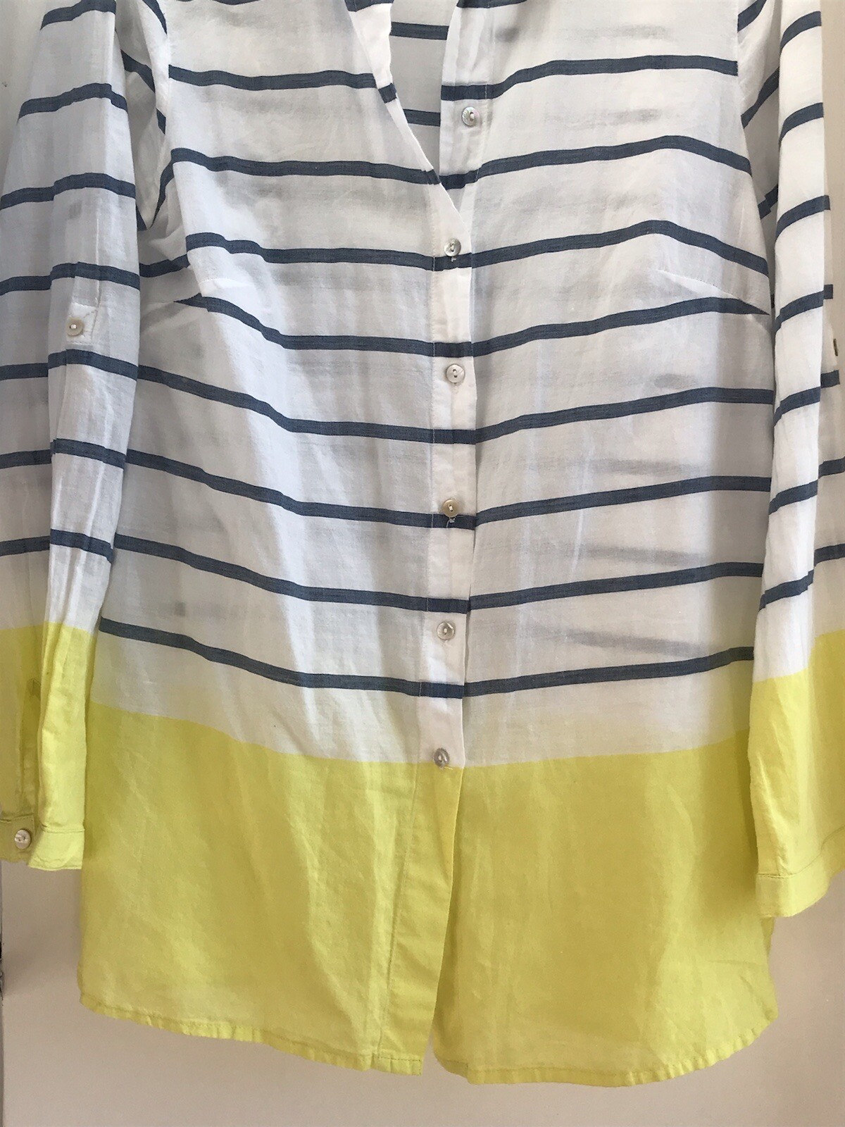 Roman Originals Cotton Shirt Citrus Yellow Black Shite Stripes Casual Fresh 12