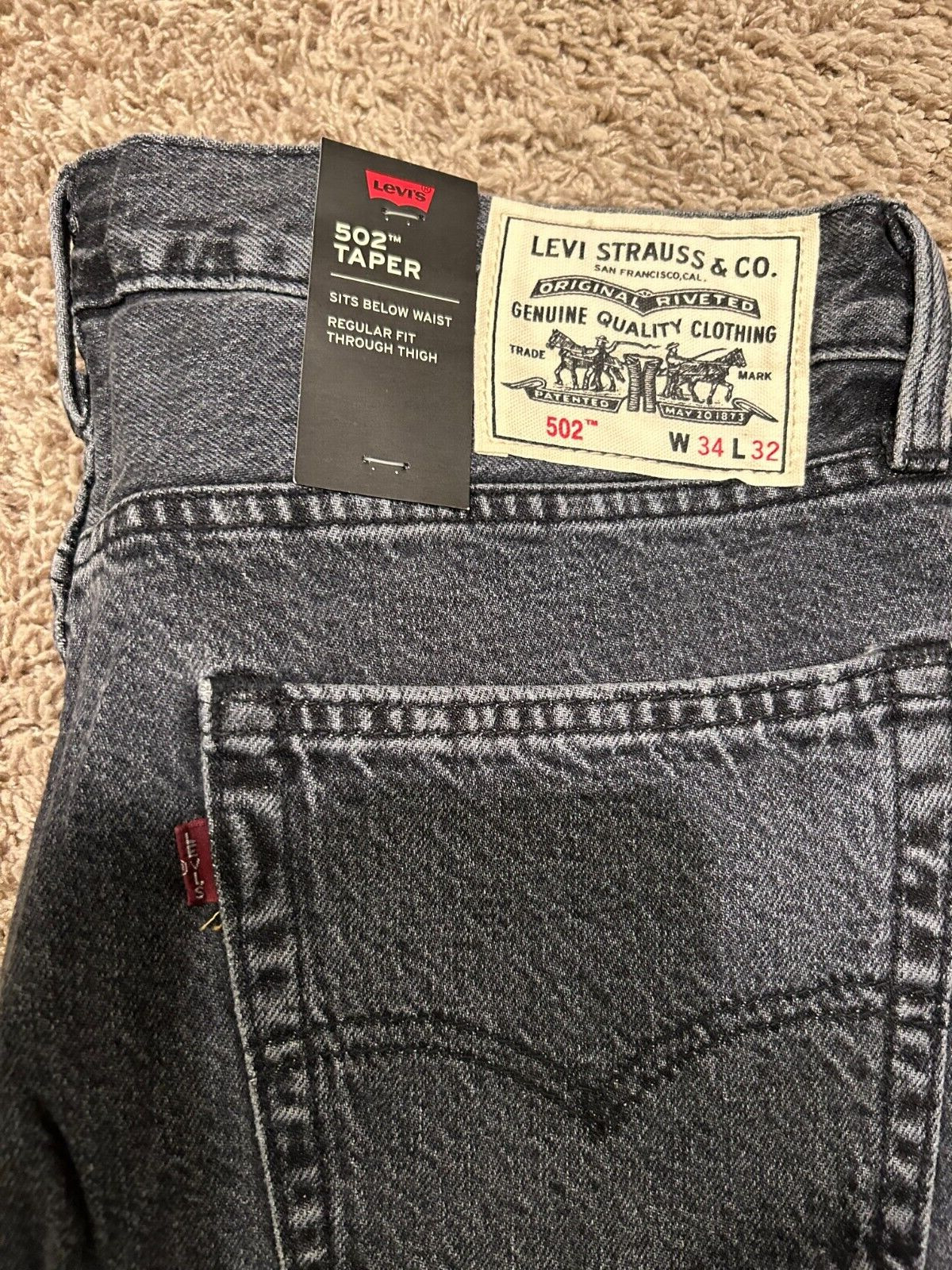 LEVI’S PREMIUM WELLTHREAD 502 TAPER JEANS FADED BLACK SIZE 34X32 NWT RT$128 0005