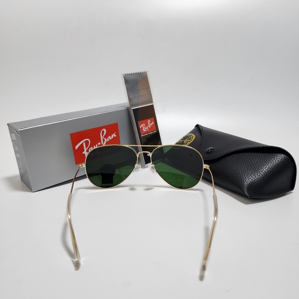 Ray-Ban RB3025 Aviator Sunglasses Gold Frame Green Glass Lens 58mm UV400