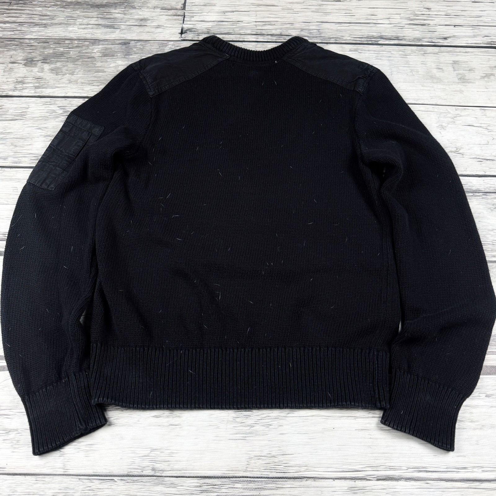 Mens Vintage Black Knit Sweater Zip Pocket Sleeve Minimalist Military Jumper