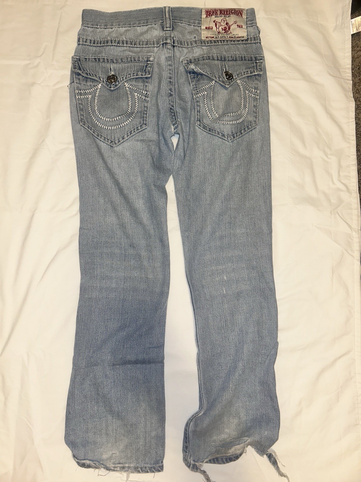 True Religion Women’s Bootcut Jeans Light Wash Blue Denim 5-Pocket Flap Logo