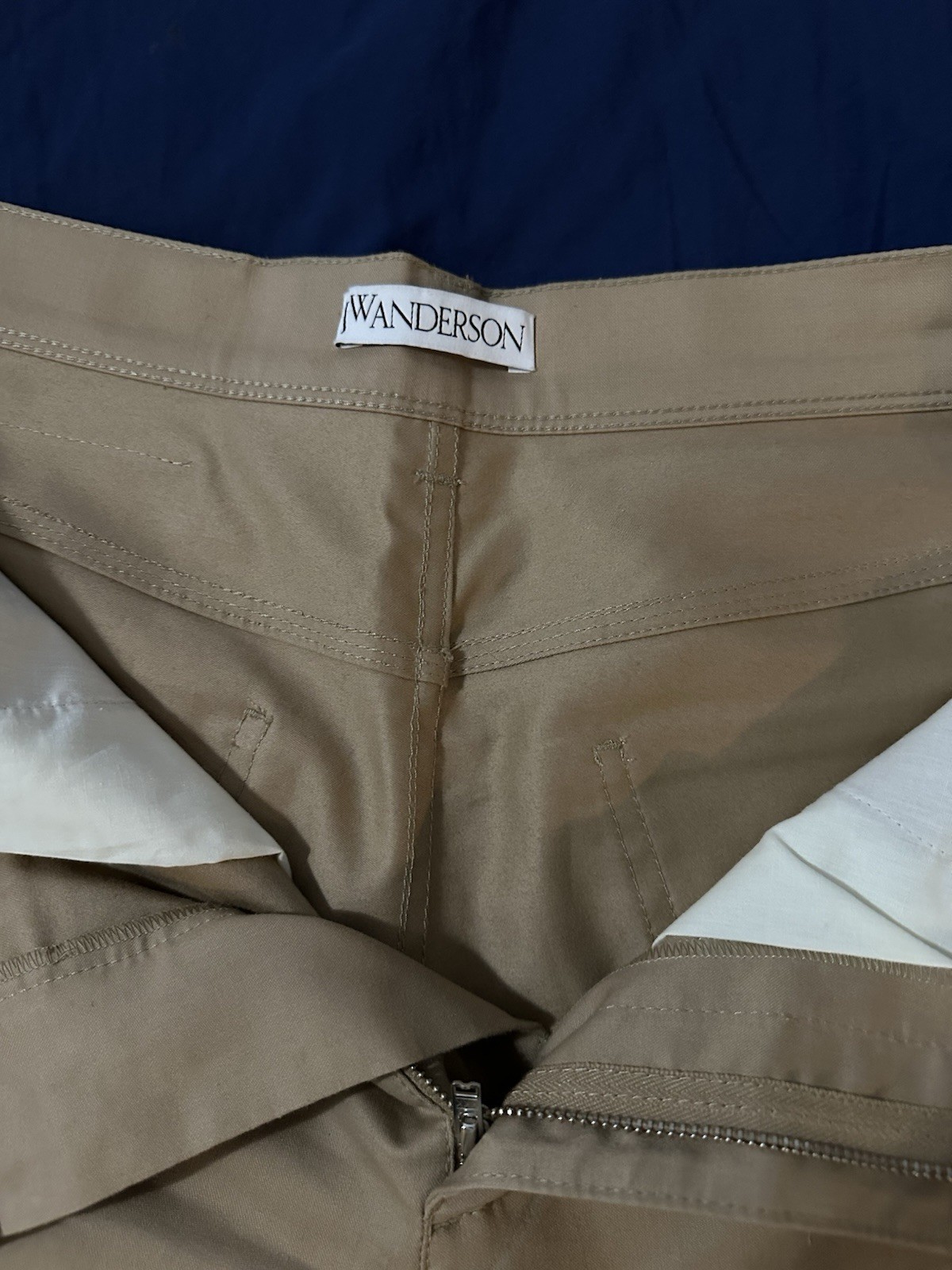 JW ANDERSON Size 38 Tan Cotton Tapered Flat Front Embroidered Pocket Pants