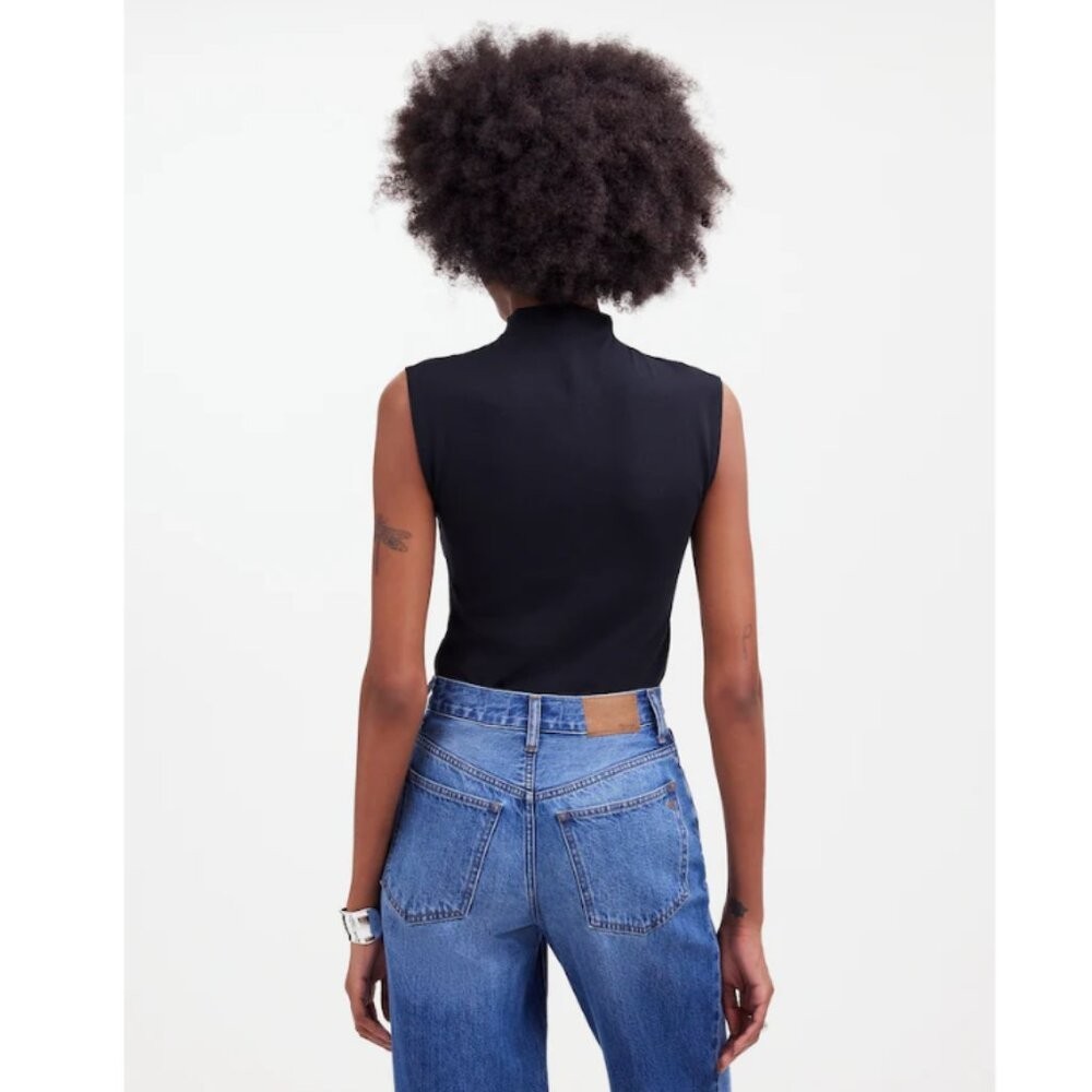 Madewell Funnel Neck TEE Black XXS Cropped Muscle Tee Tank Stretch NWT