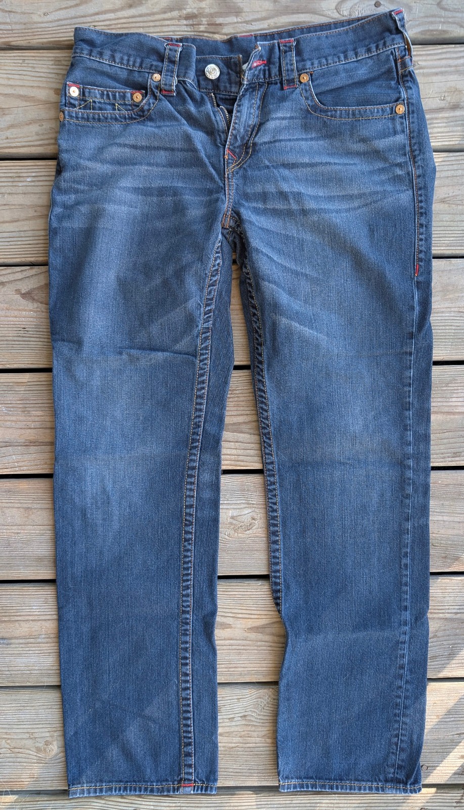 True Religion Rocco Relaxed Skinny Jeans Mens Size 34 Dark Blue Wash Denim