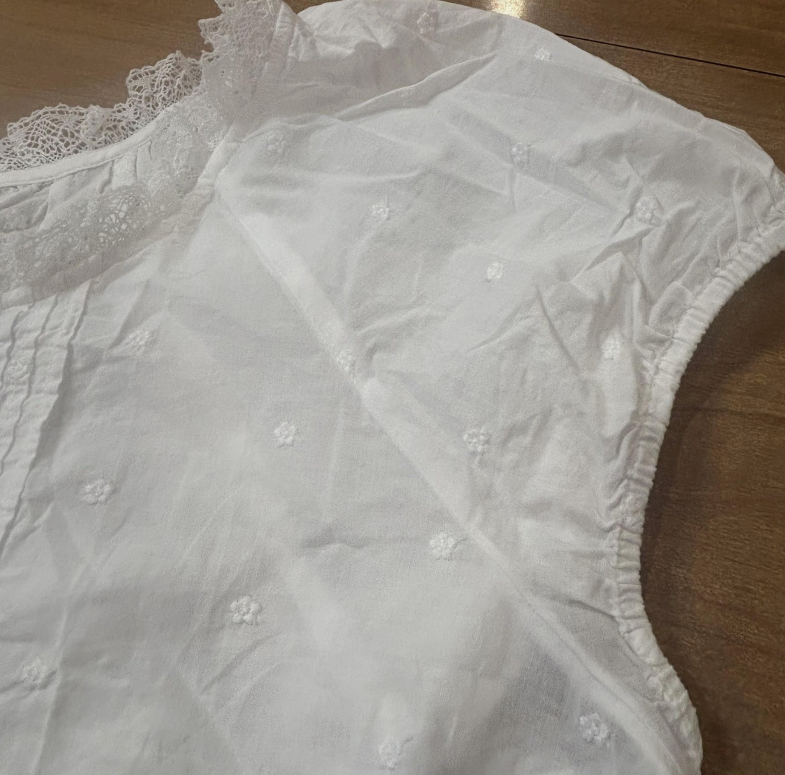 Gap Blouse Womens XXL White Embroidered Lace Ruffle Hem Button Top Boho Peplum