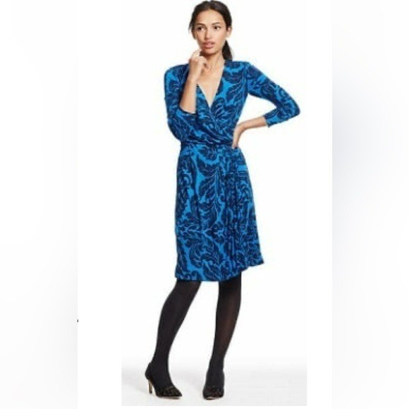 Boden Henrietta Faux Wrap Knee Length Dress in Shades of Blue – Size 8