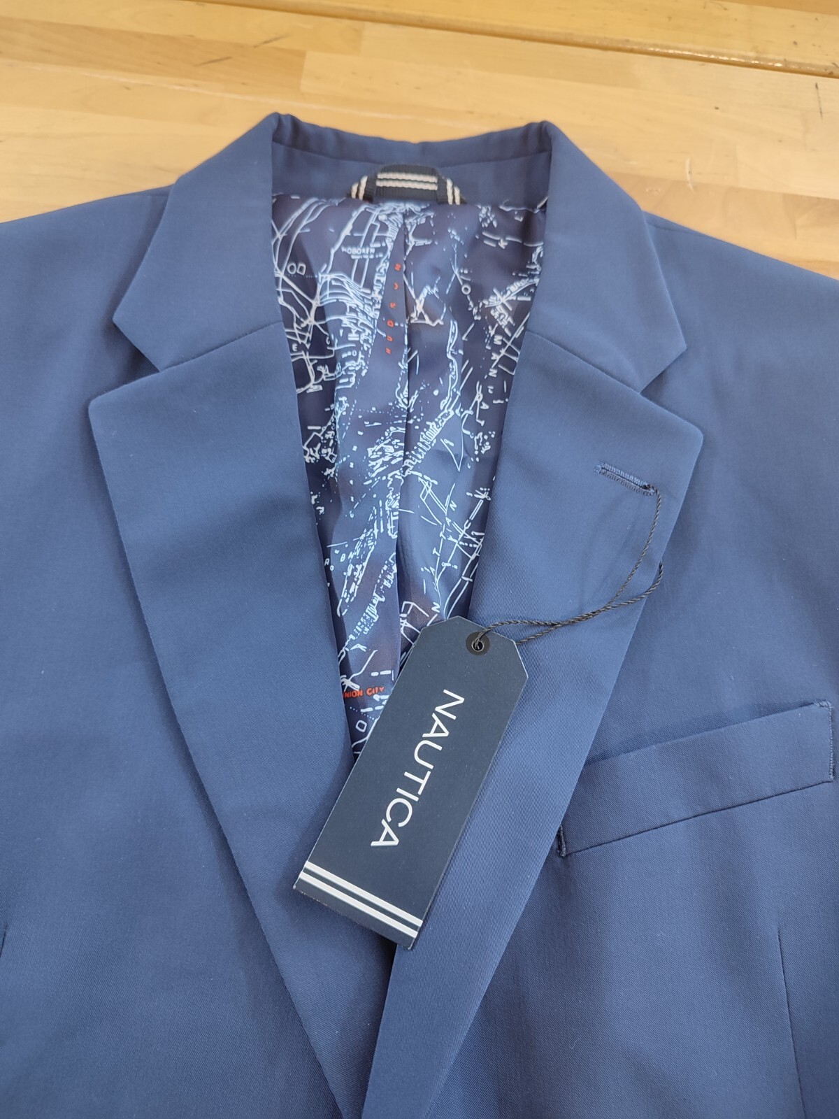 NAUTICA Men’s Modern-Fit Bi-Stretch Suit Jacket Navy Solid 40R