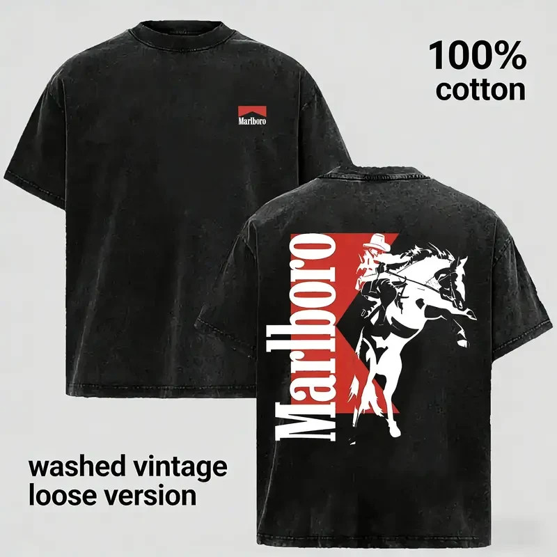 [100% Cotton] [Made in the USA] Washed vintage Marlboro denim hooded sweatshirt,