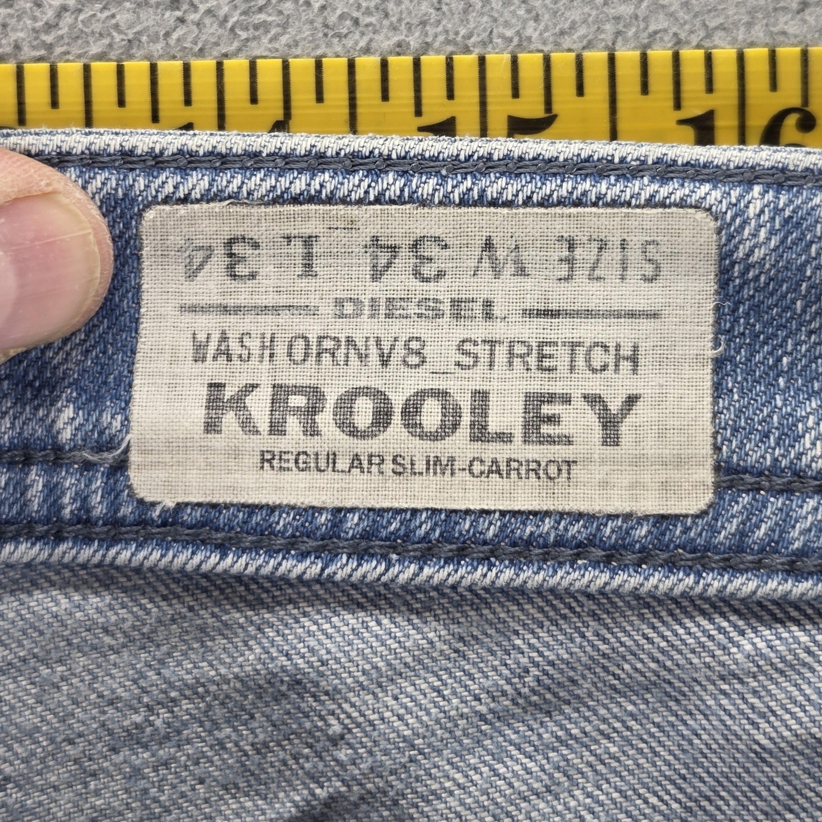 Diesel Jeans Mens 34×34 Blue Krooley Slim Carrot Distressed Zip Fly ORNV8