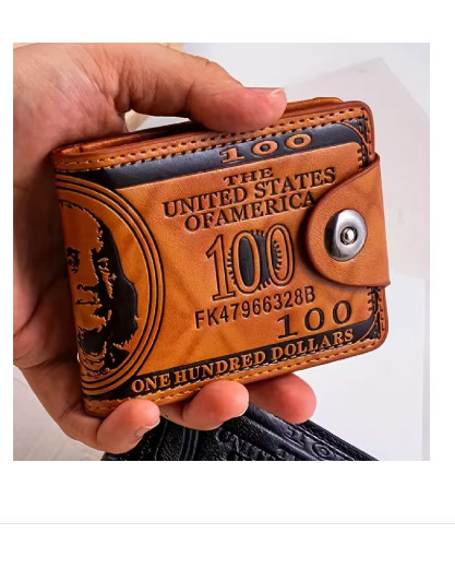 Wallet Men’s Leather One Hundred Dollar Bill Bifold Folding Billfold Wallet New