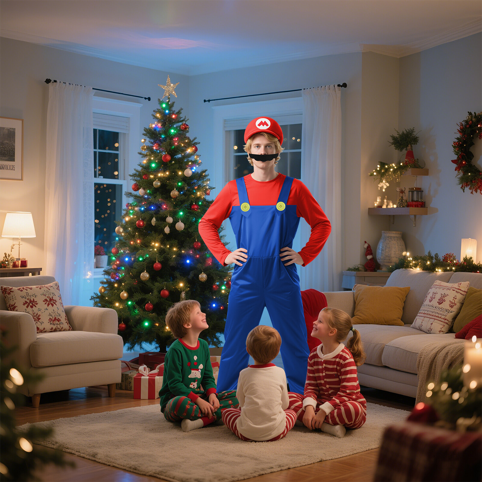 Halloween Super Mario Costume and Luigi Fancy Dress Plumber Bros Complete Set