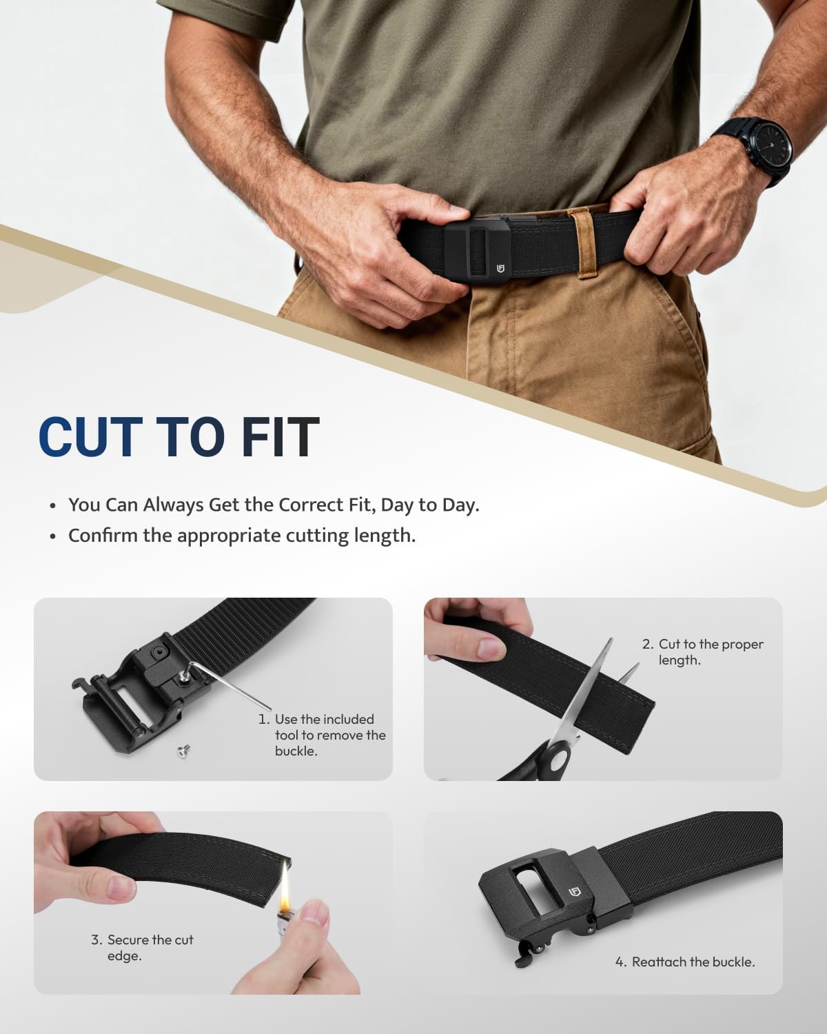 Tactical Gun Belt, Ratchet CCW EDC Stiff Heavy Duty Work 1.5″ Battle Conceale…