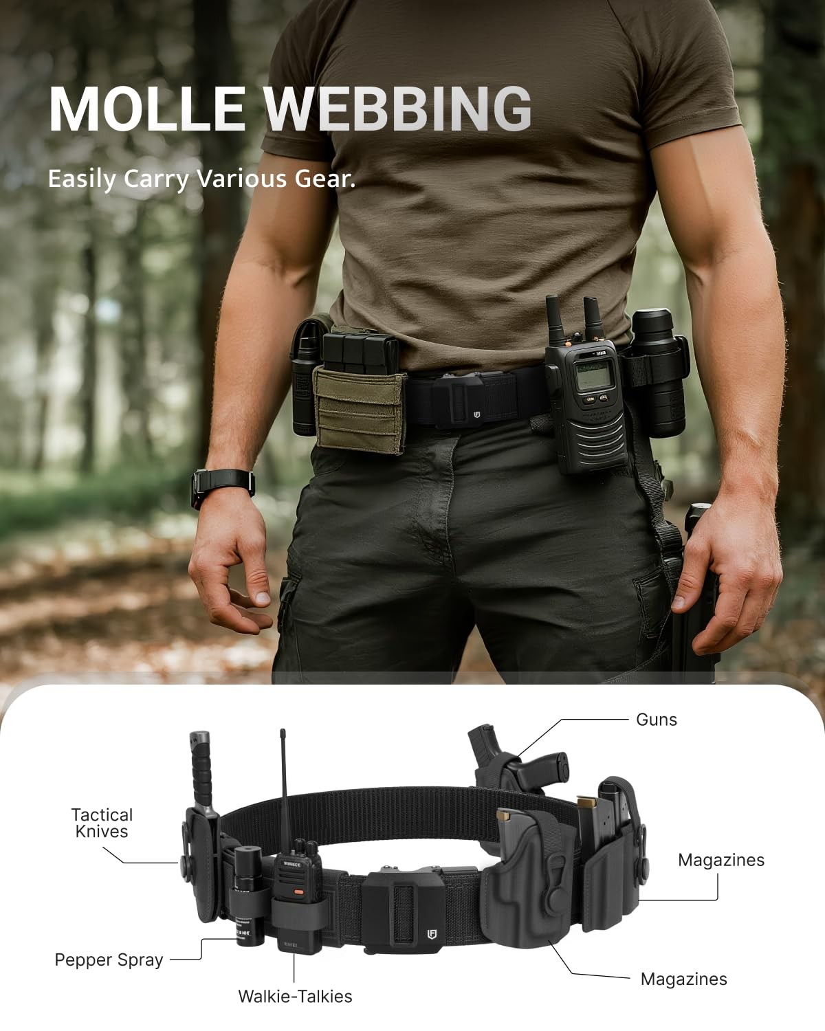 Tactical Gun Belt, Ratchet CCW EDC Stiff Heavy Duty Work 1.5″ Battle Conceale…