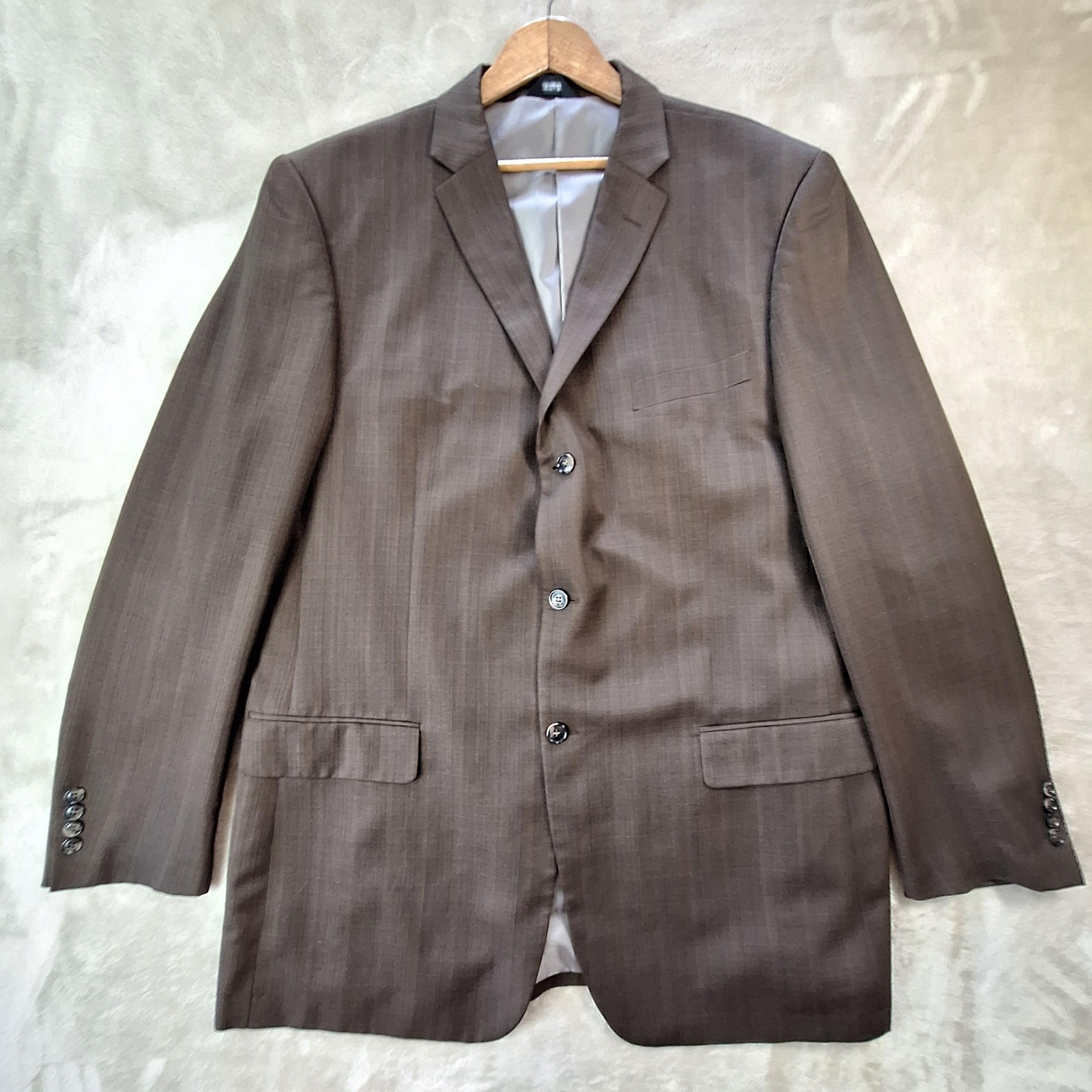 Lineage Suit Jacket Mens 48 Extra Long Brown Stripe Double Vent 3 Button Formal