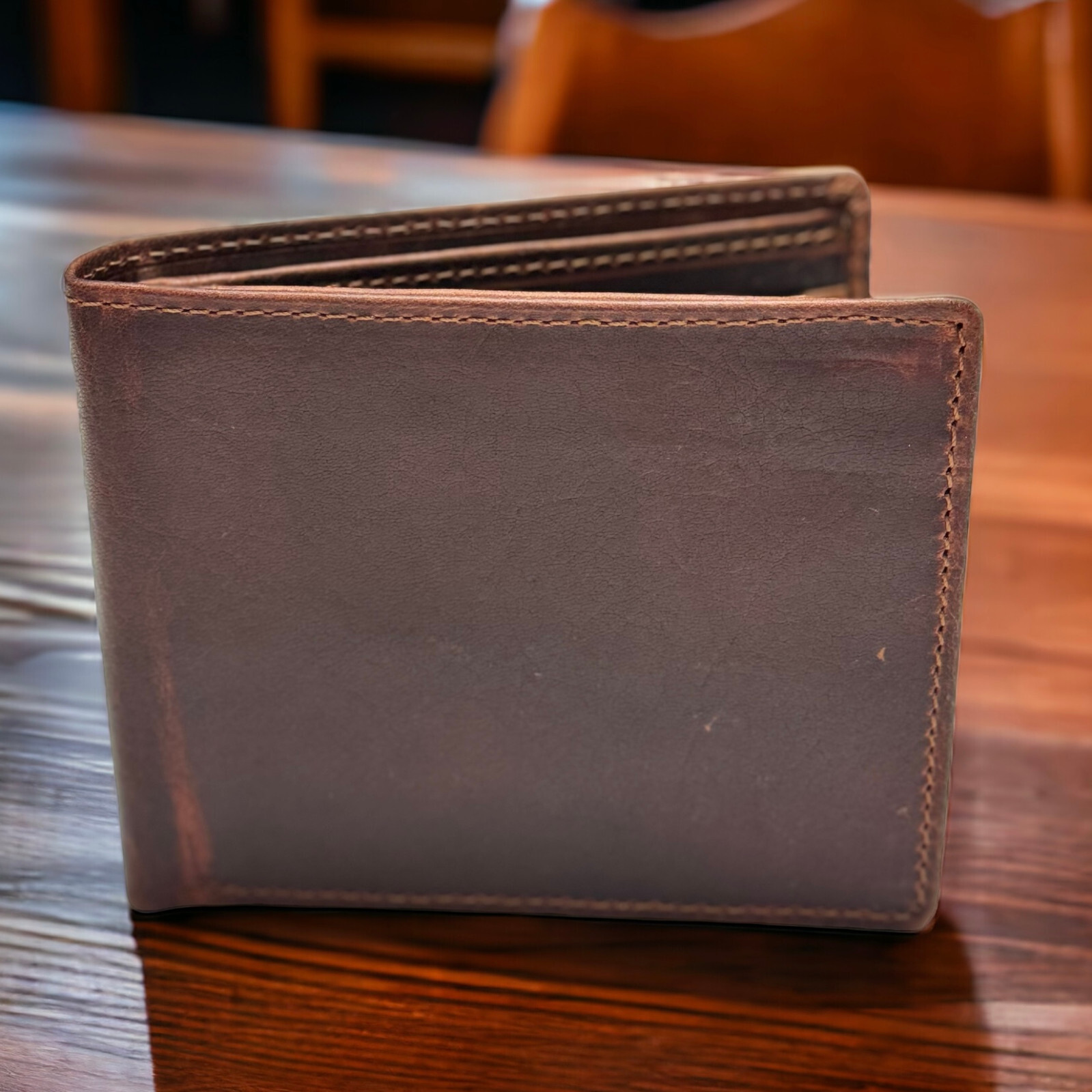 RFID Blocking Brown Vintage Leather Men’s Bifold Center Flap Wallet
