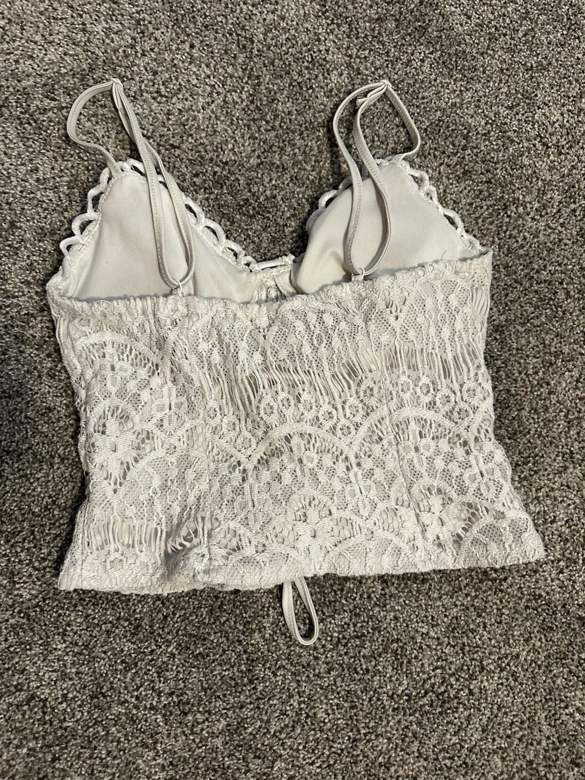 Lily White Lace Corset Crop Top XS Ivory Boho Festival Lace Up Cami Whimsigoth