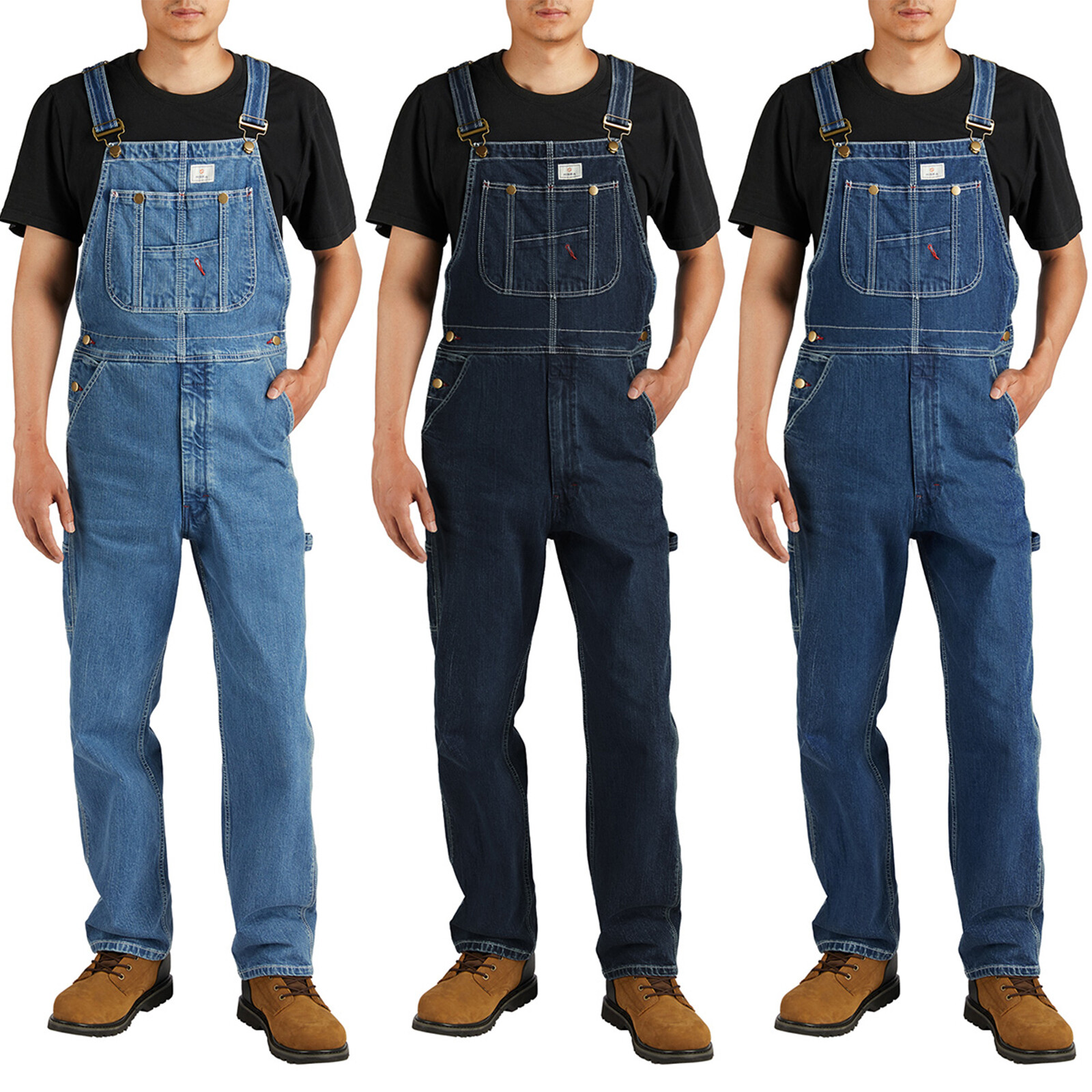 HISEA Men Denim Bib Overalls Relaxed Fit Workwear Roomy Dungarees PocketJumpsuit