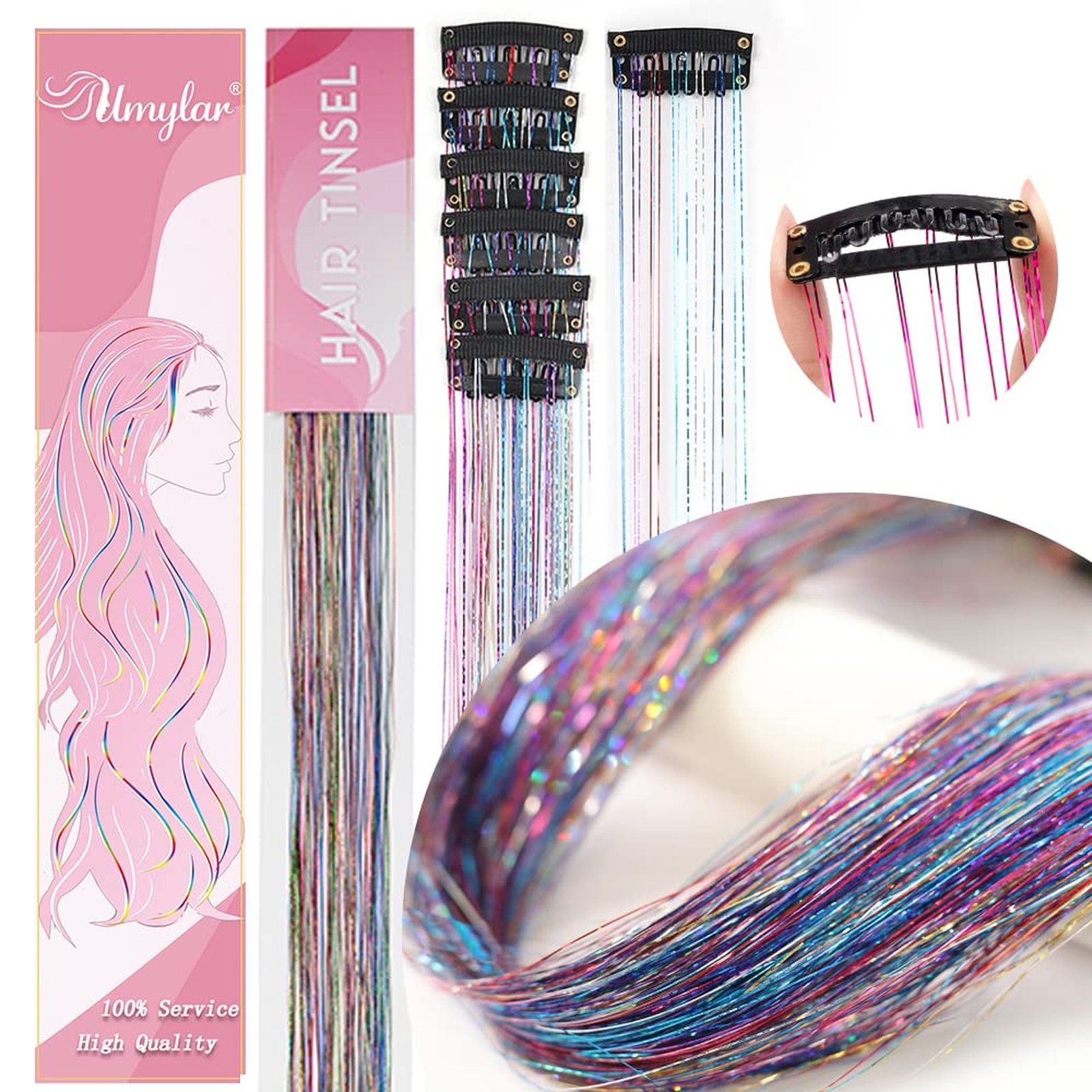 Colorful Hair Tinsel Extensions Pack of 12 Clip in Glitter Hair Accessories 20