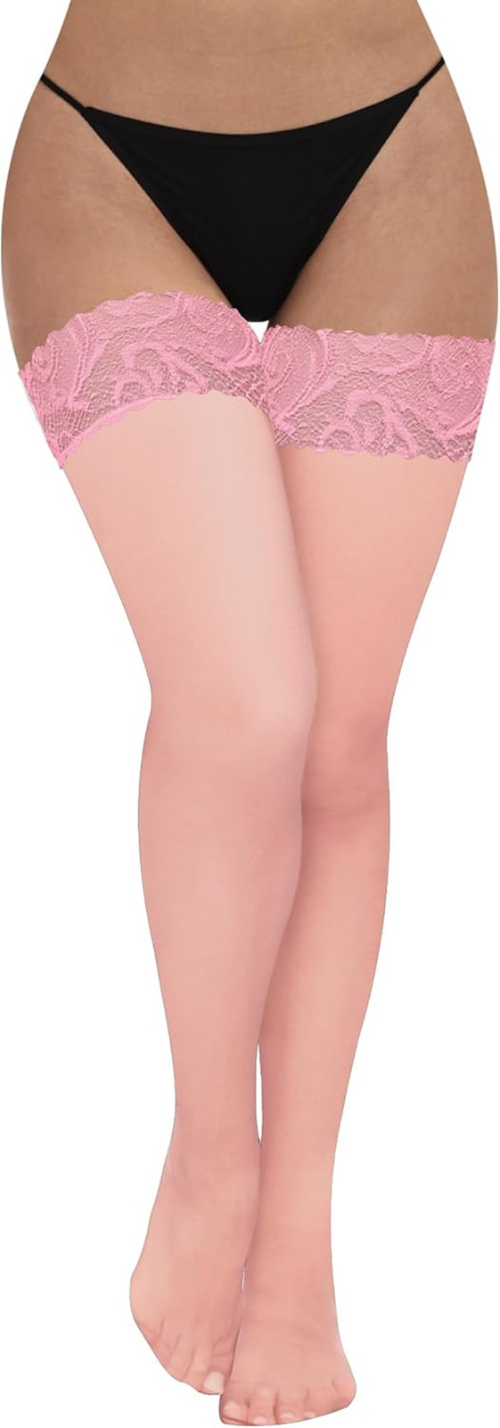 Black Thigh High Stockings for Women – Lace Top Sexy Thigh Highs Pantyhose, plus