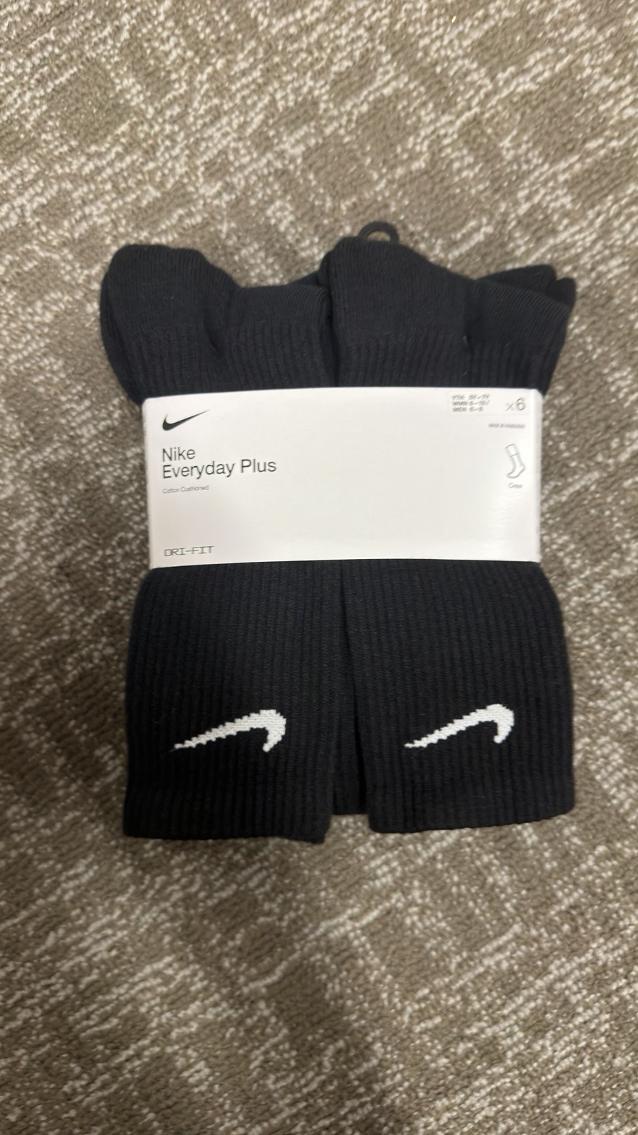 Nike Everyday Plus Dri-FIT Cushioned Crew Socks Black 6 Pairs Men’s L