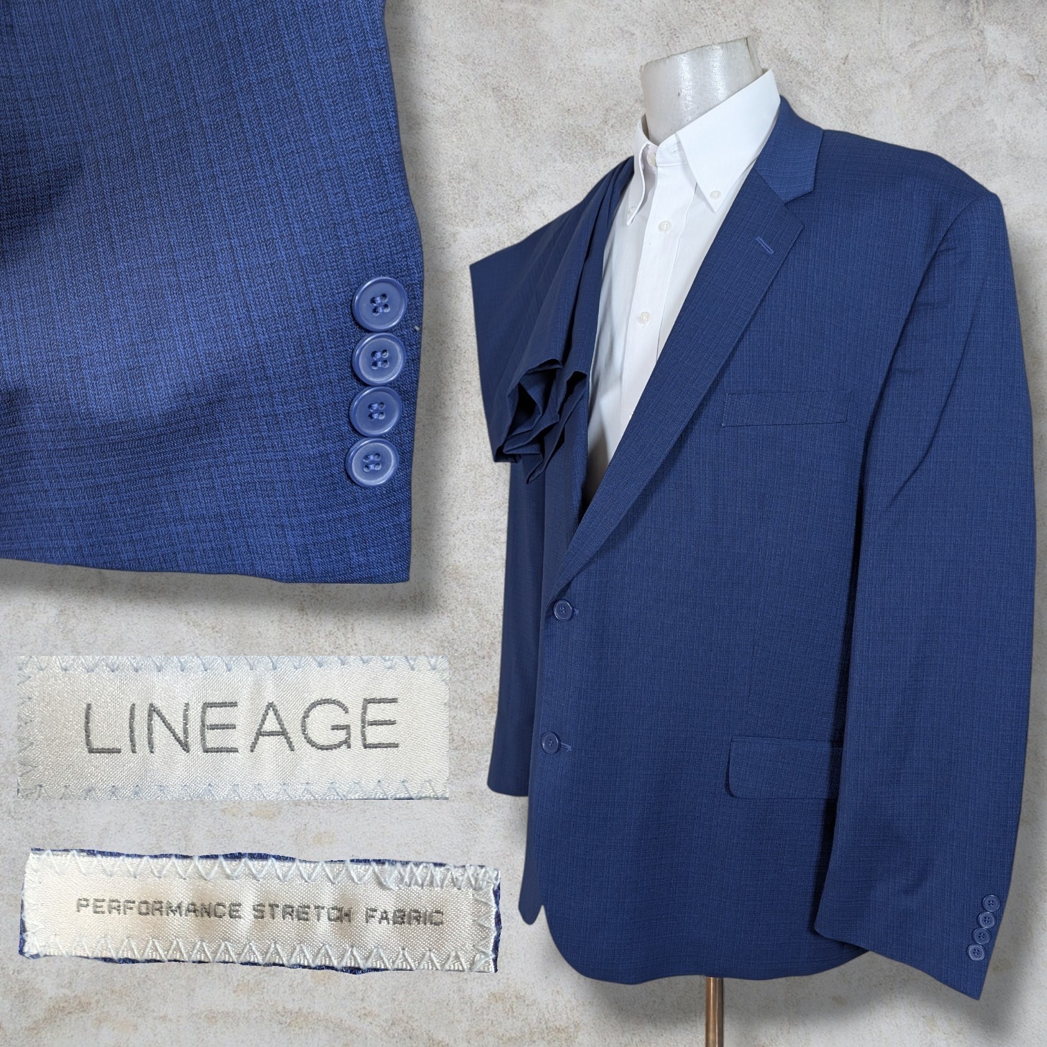 Lineage 2 Piece Suit 2 Button Front Stretch Blue 56R 48×26