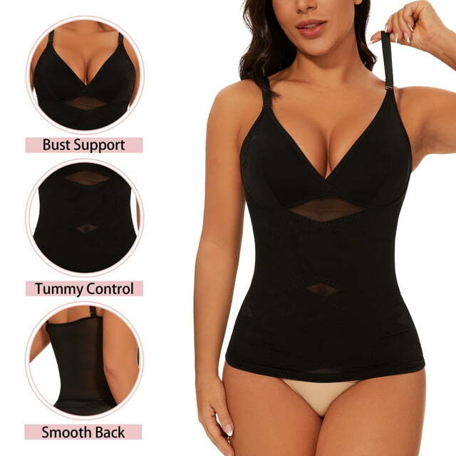 Women Tummy Control Shapewear Tanks Cami V Neck with Built in Bra Body Shaper