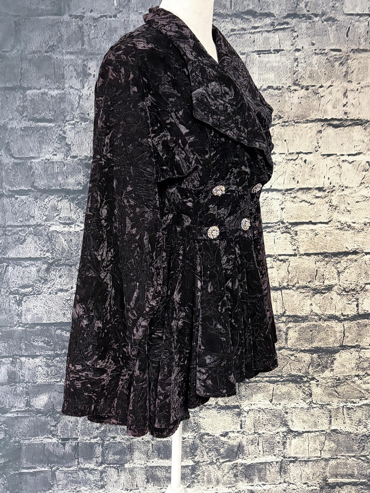 Vintage Holly Sharp Dress Womens Small Black Crushed Velvet Double Breasted 80s