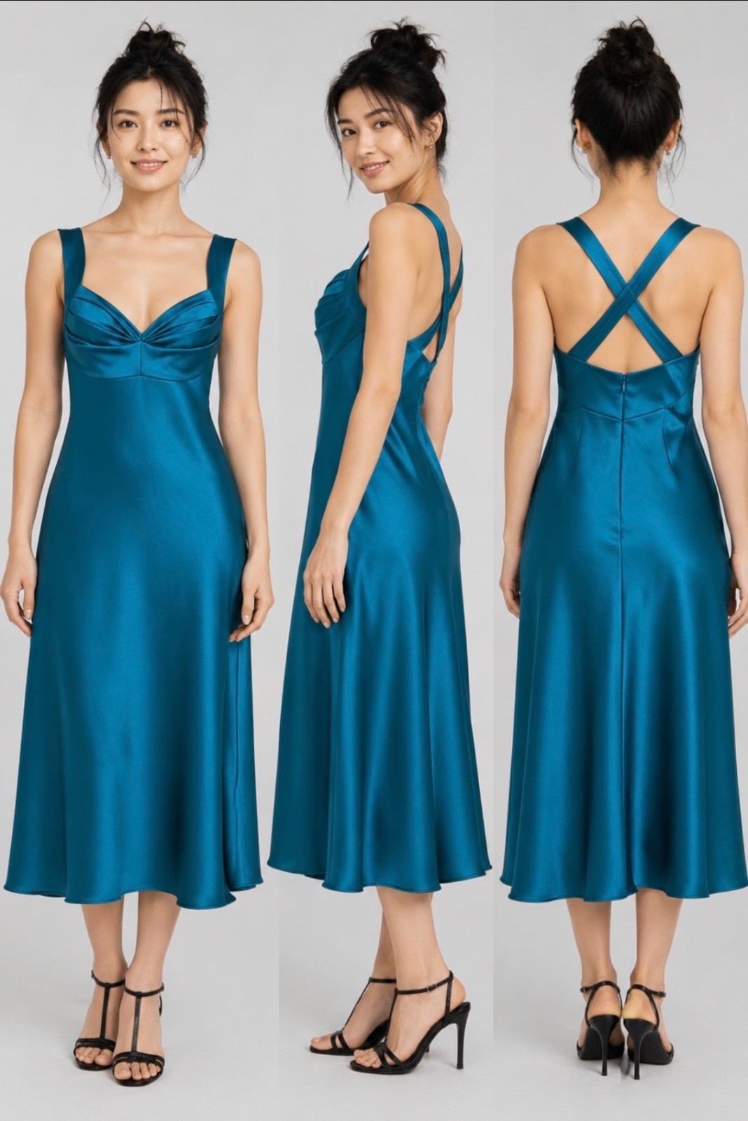 Title (80 characters max) Vintage Calvin Klein 90s Teal Blue Halter Cocktail Dr