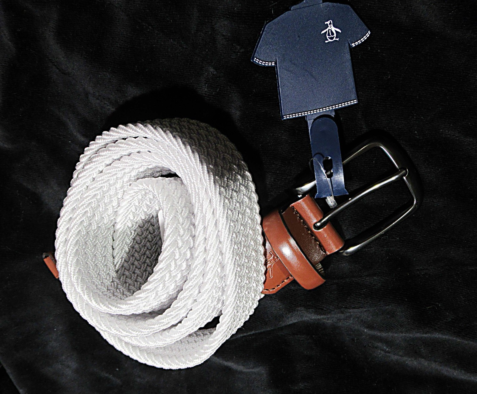Original Penguin Elastic Fabric Woven Stretch belt Size S 34-36 Fits up 38″White