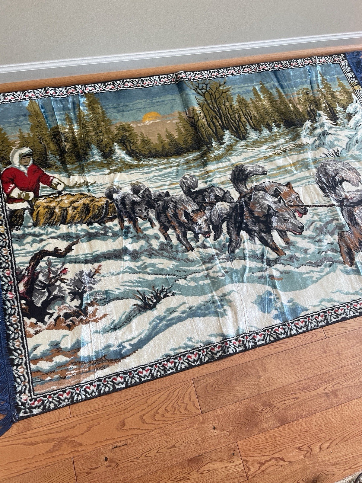 Vintage Italian Welvet Throw Rug 3 In. Fringe With Tags 38 x 27.5 In.