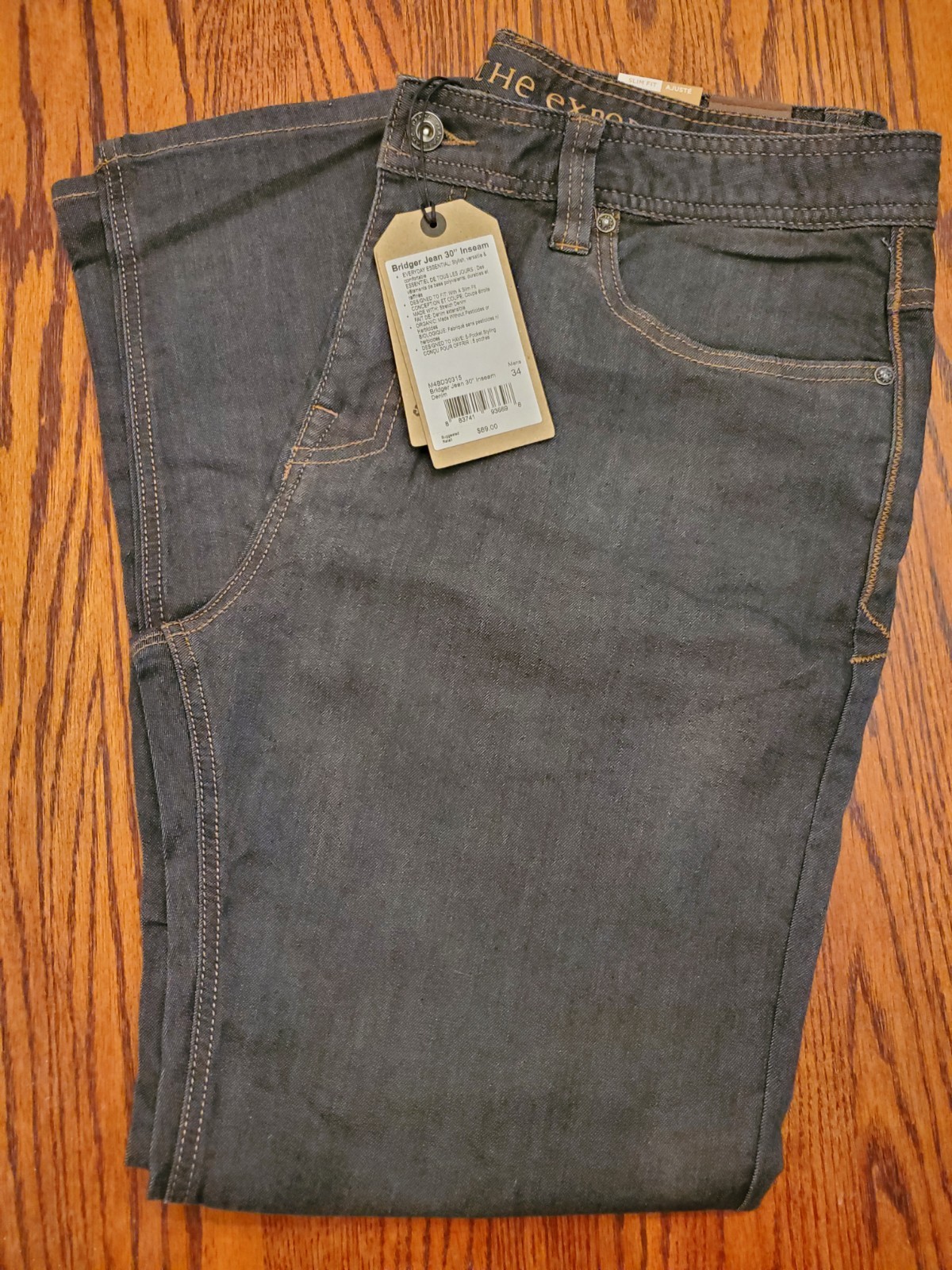 PrAna Mens Bridger Jean 34×30 Denim Slim Fit Strait Stretch Denim New