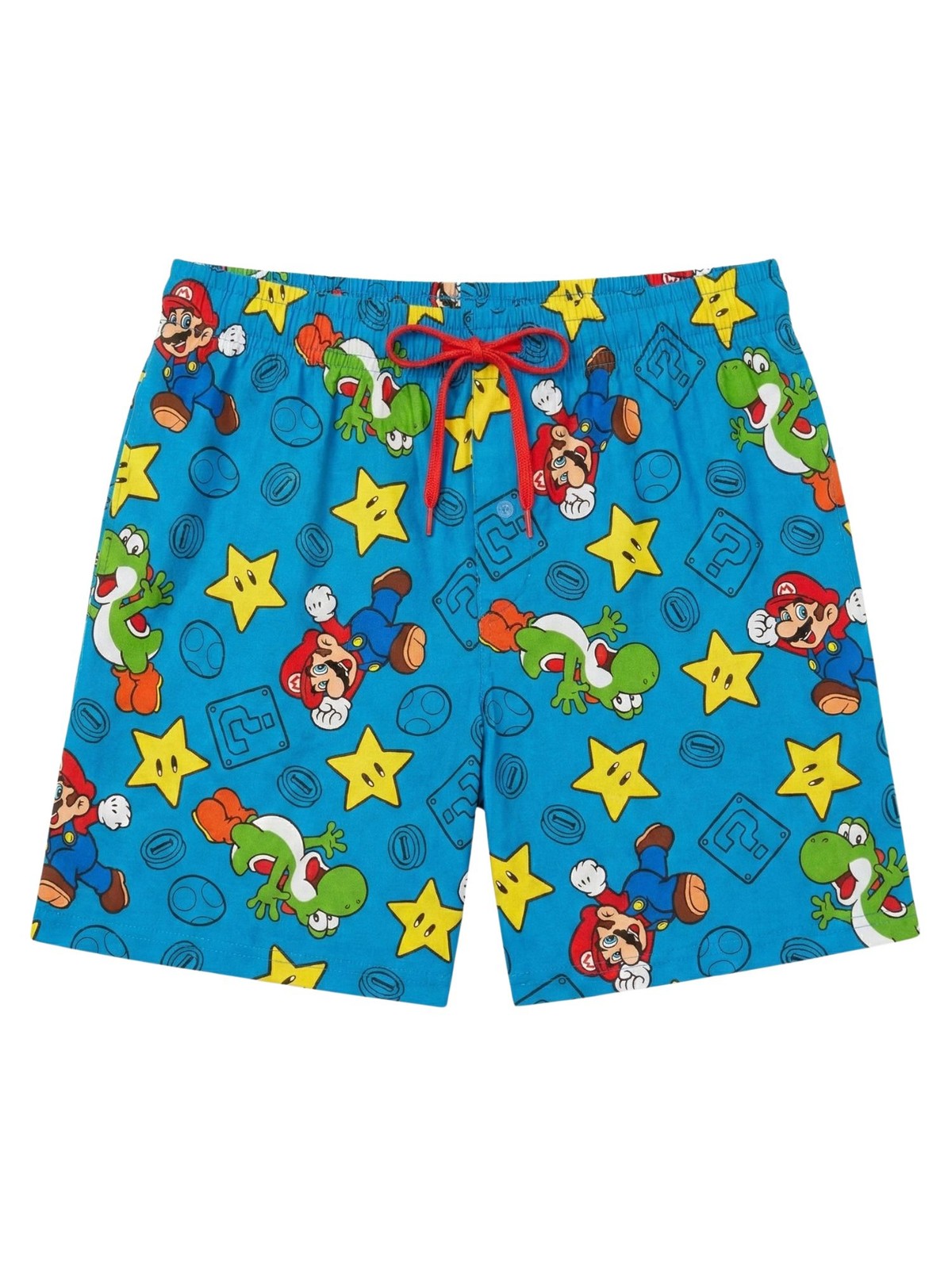 Mens Nintendo Mario Yoshi Pajama Sleep Shorts Loungewear Pockets Blue