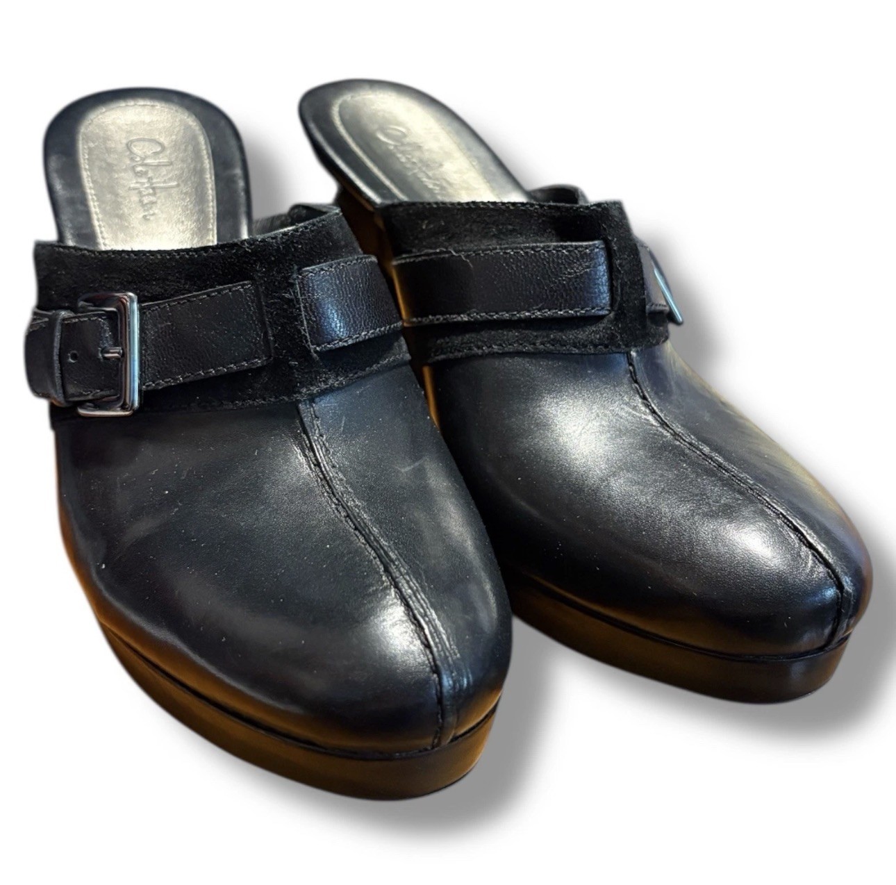 Cole Haan High Heel Mules Clogs Black Suede Leather