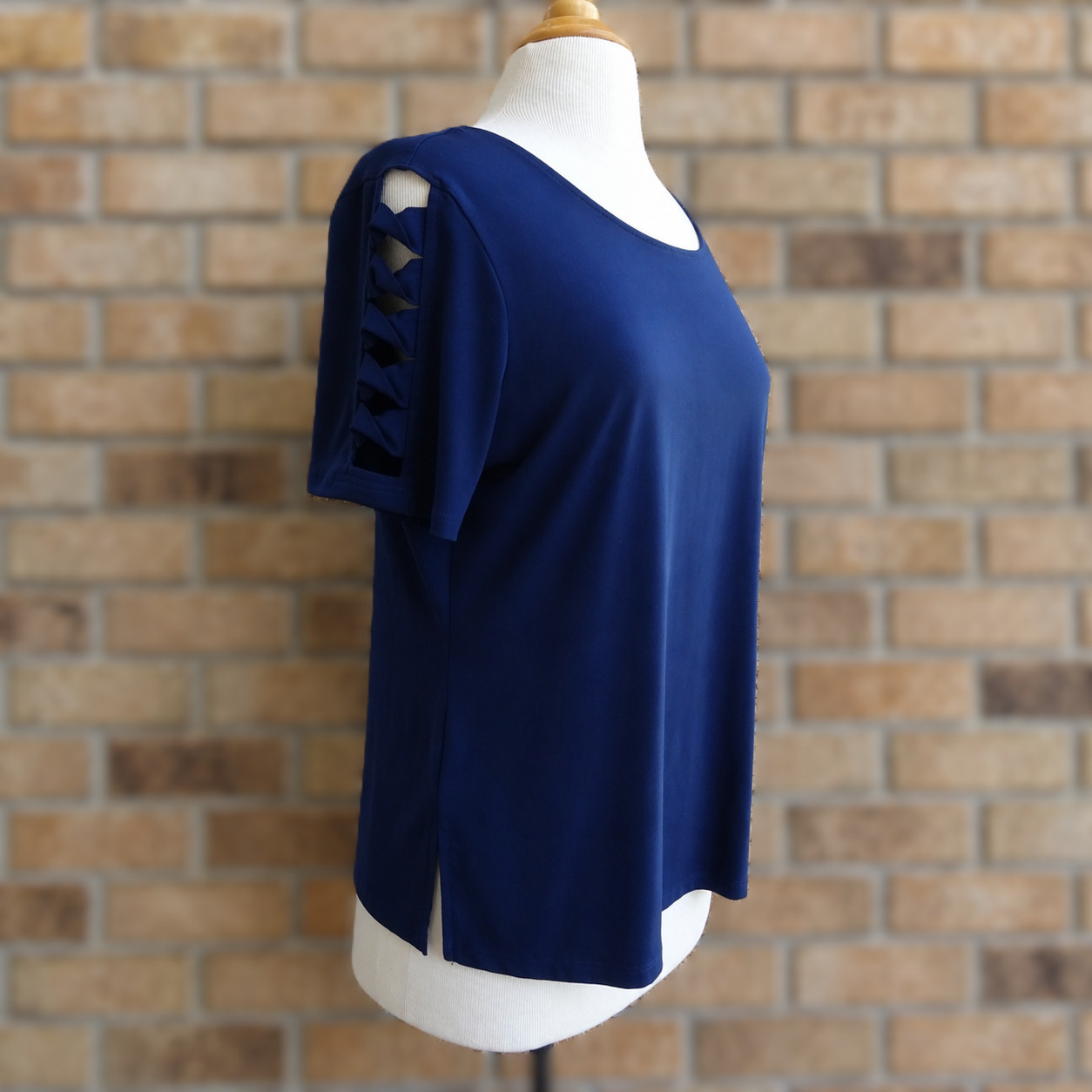 Michael Kors Navy Blue Twist Detail Cutout Sleeve Knit Top Women’s Large