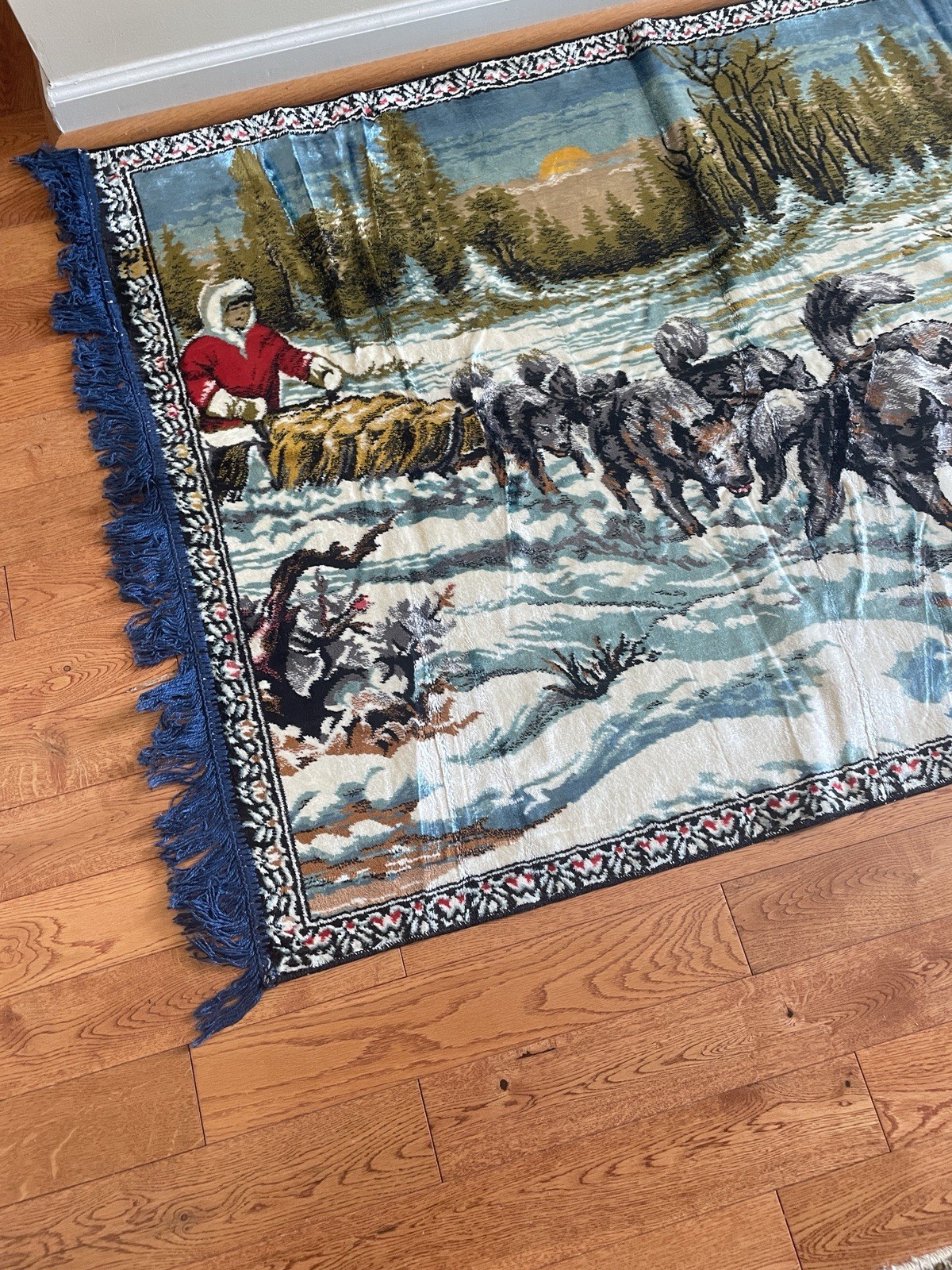 Vintage Italian Welvet Throw Rug 3 In. Fringe With Tags 38 x 27.5 In.