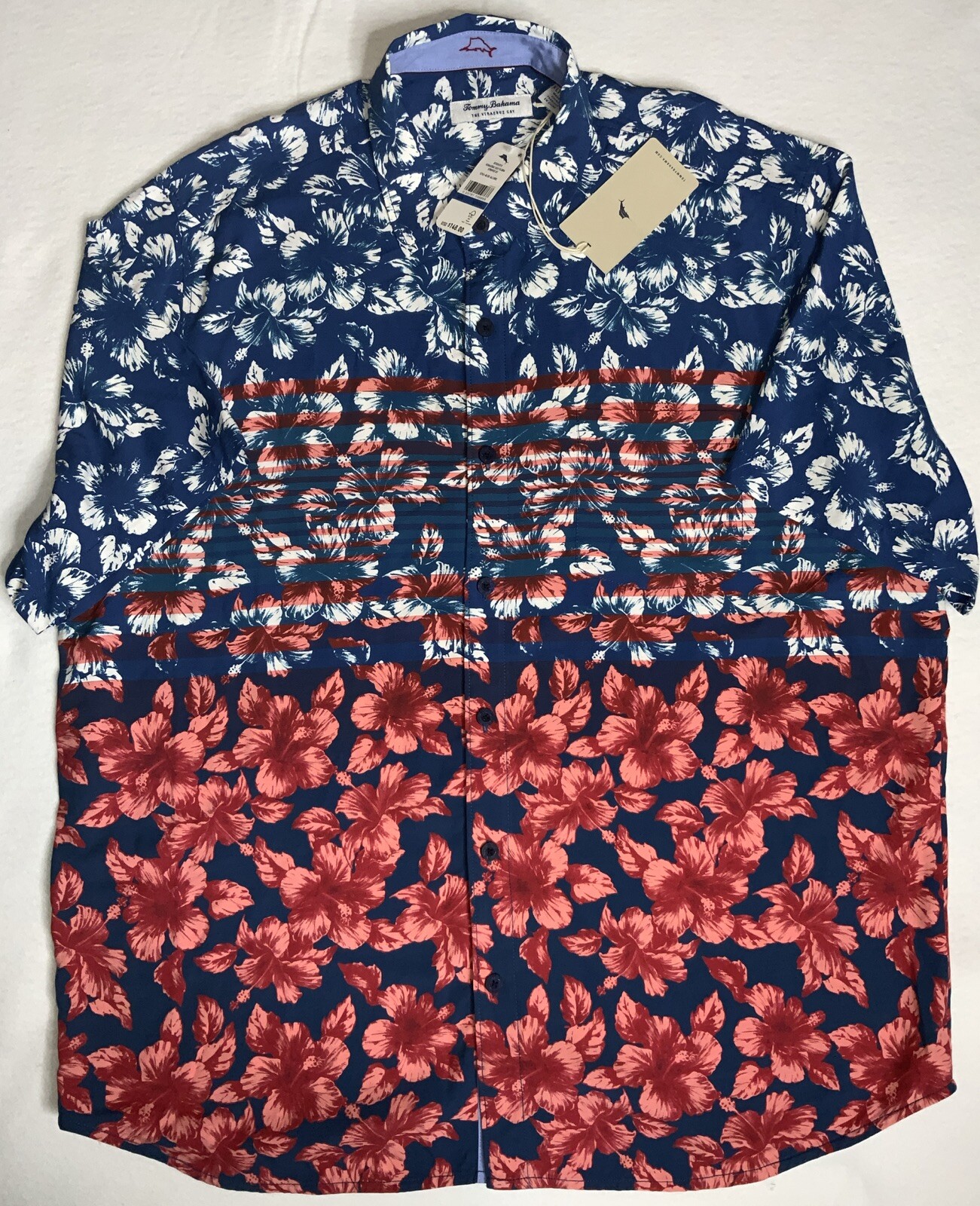 Tommy Bahama Men’s Blue Allure Veracruz Cay Flora Stripe BT Shirt Size XLT New