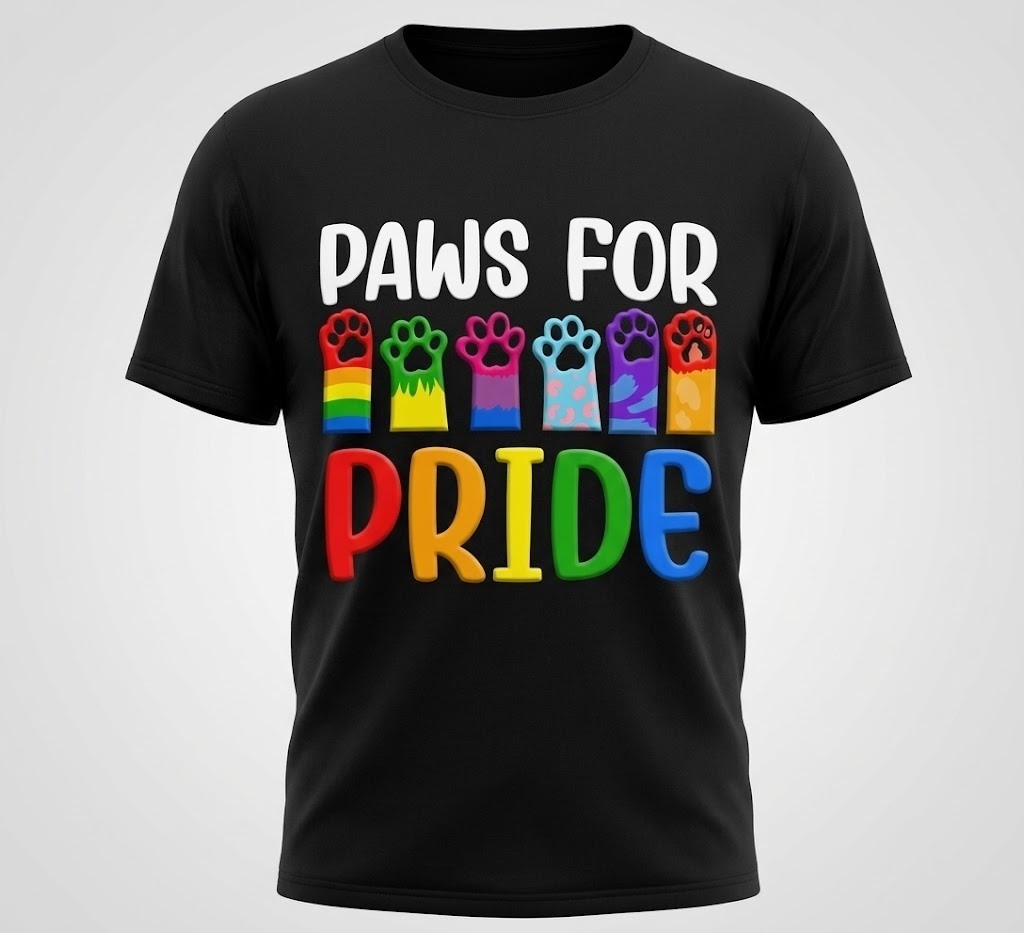 Paws For Pride T-Shirt LGBTQ Rainbow Animal Paw Print Cute Graphic Tee Gift