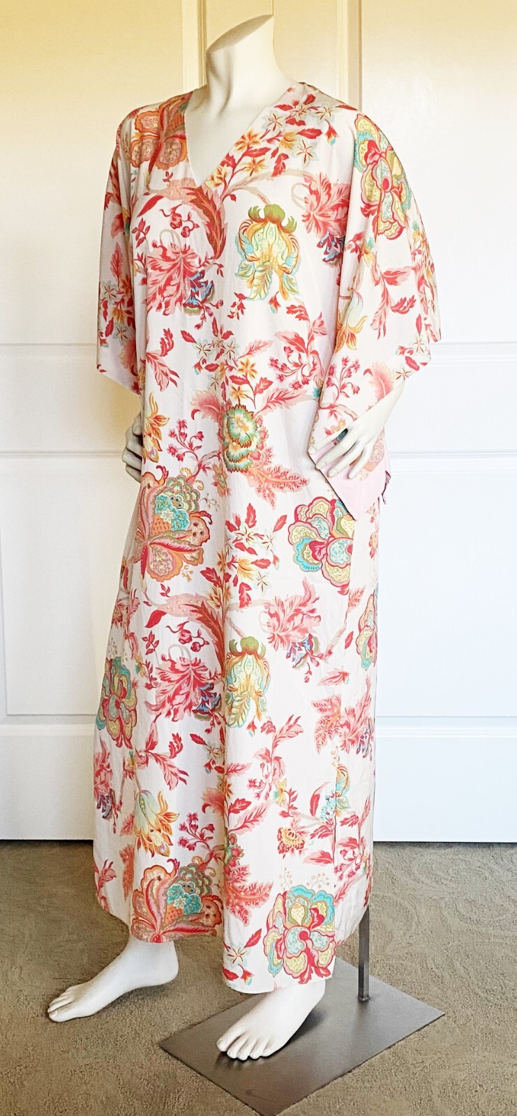 NEW NATORI CORAL MULTICOLOR FLORAL SLIP-ON KAFTAN LONG DRESS SIZE: XS