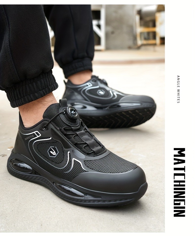 Men Safety Toe Work Shoes Rotating Buckle Breathable Non-Slip Steel Toe Sneakers