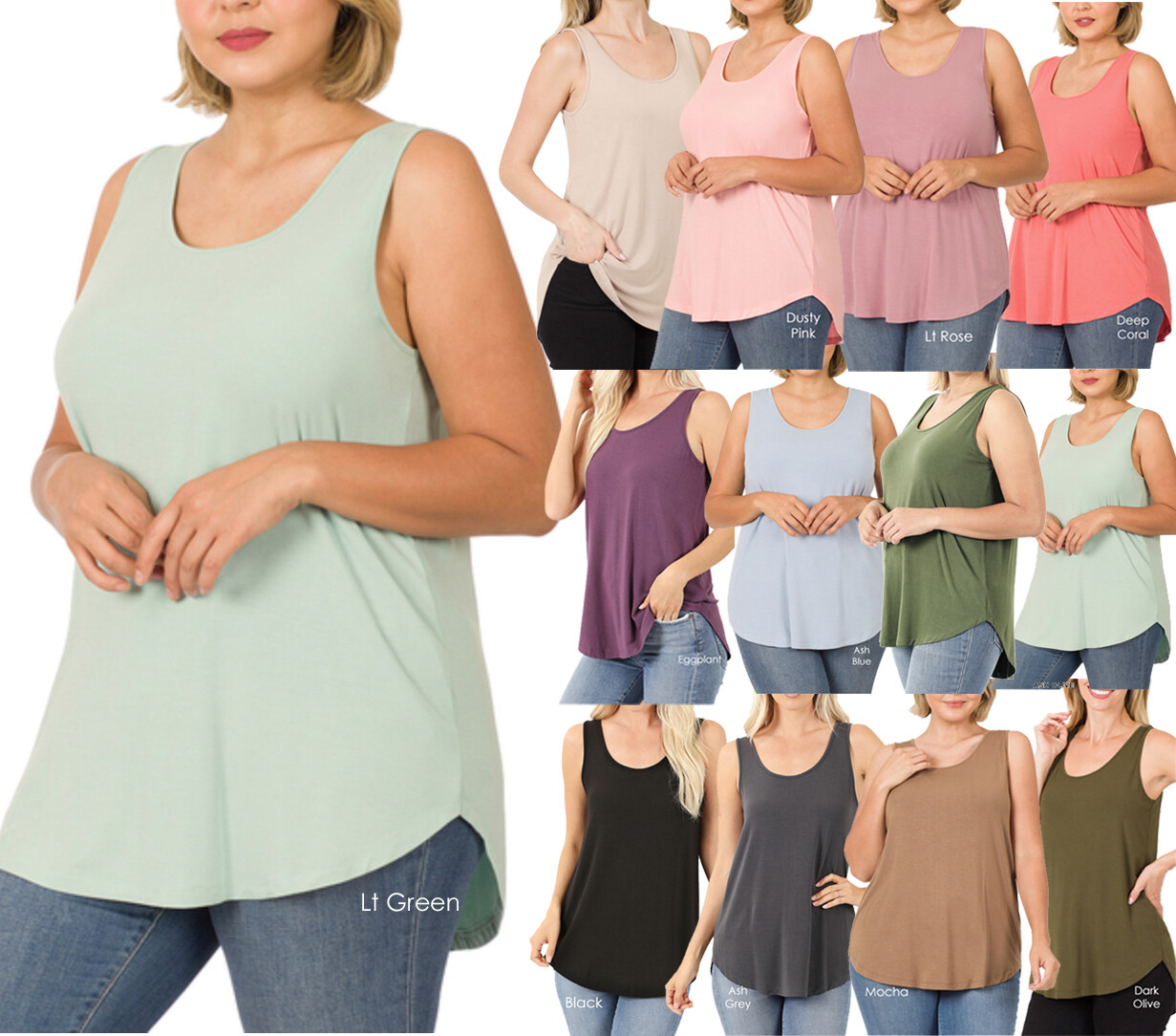 ZENANA 8507 PLUS Real Modal Sleeveless Tank Top Round Hem
