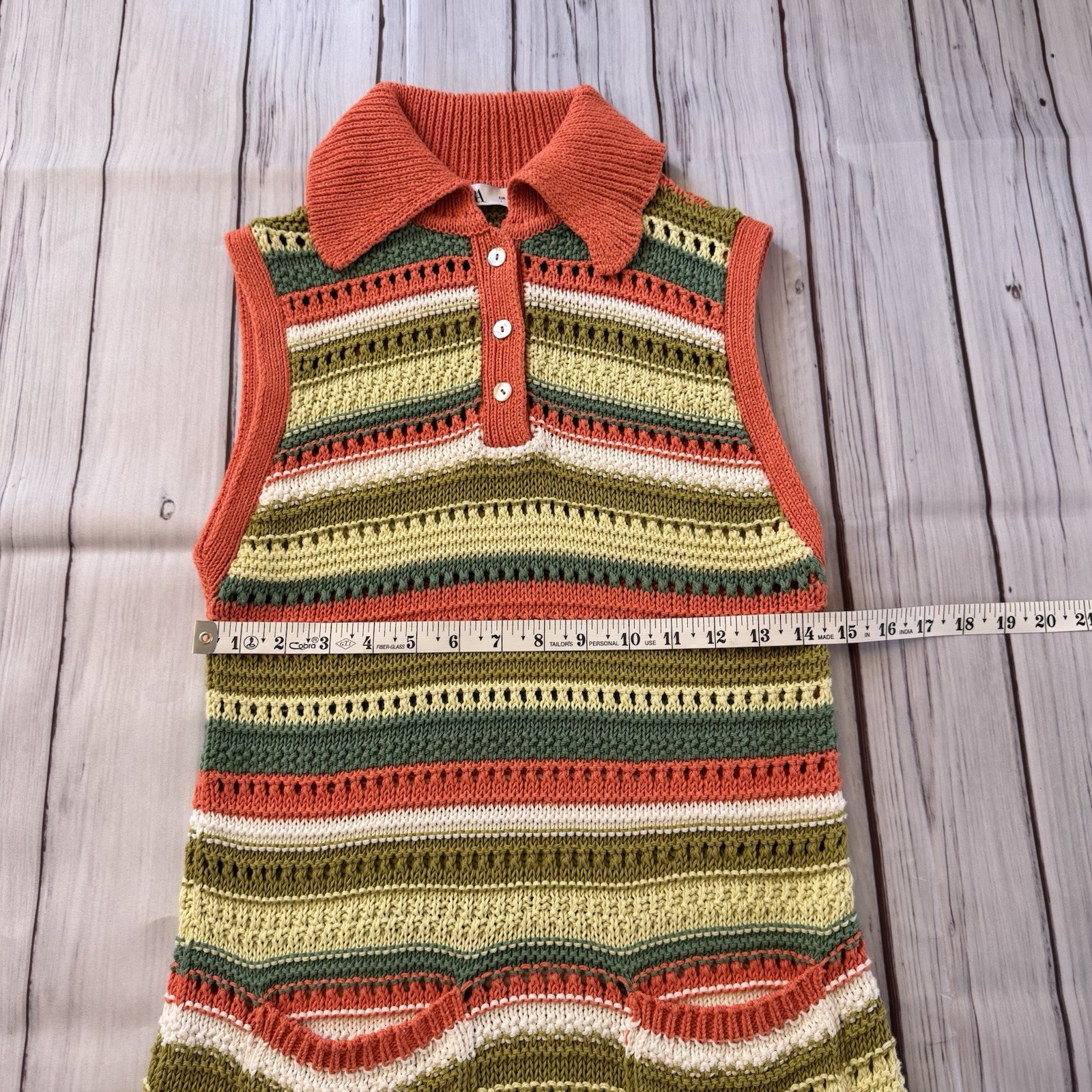 Zara Dress Women’s Size Small Green Multi-colored Stripe Knit Rib Sleeveless