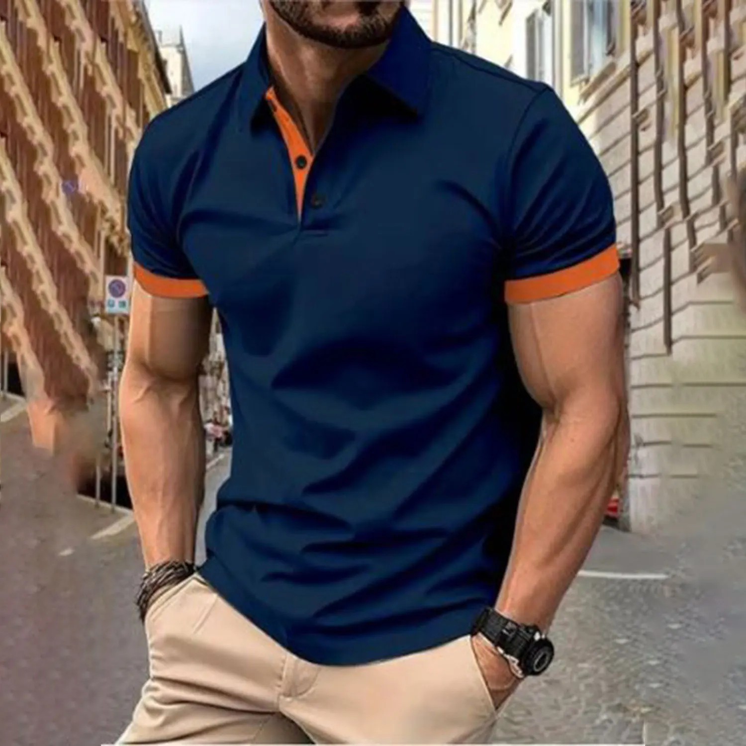 Men’s Short Sleeve Color Polo Shirt Casual Summer Wear T-shirt Beach Tee Gift