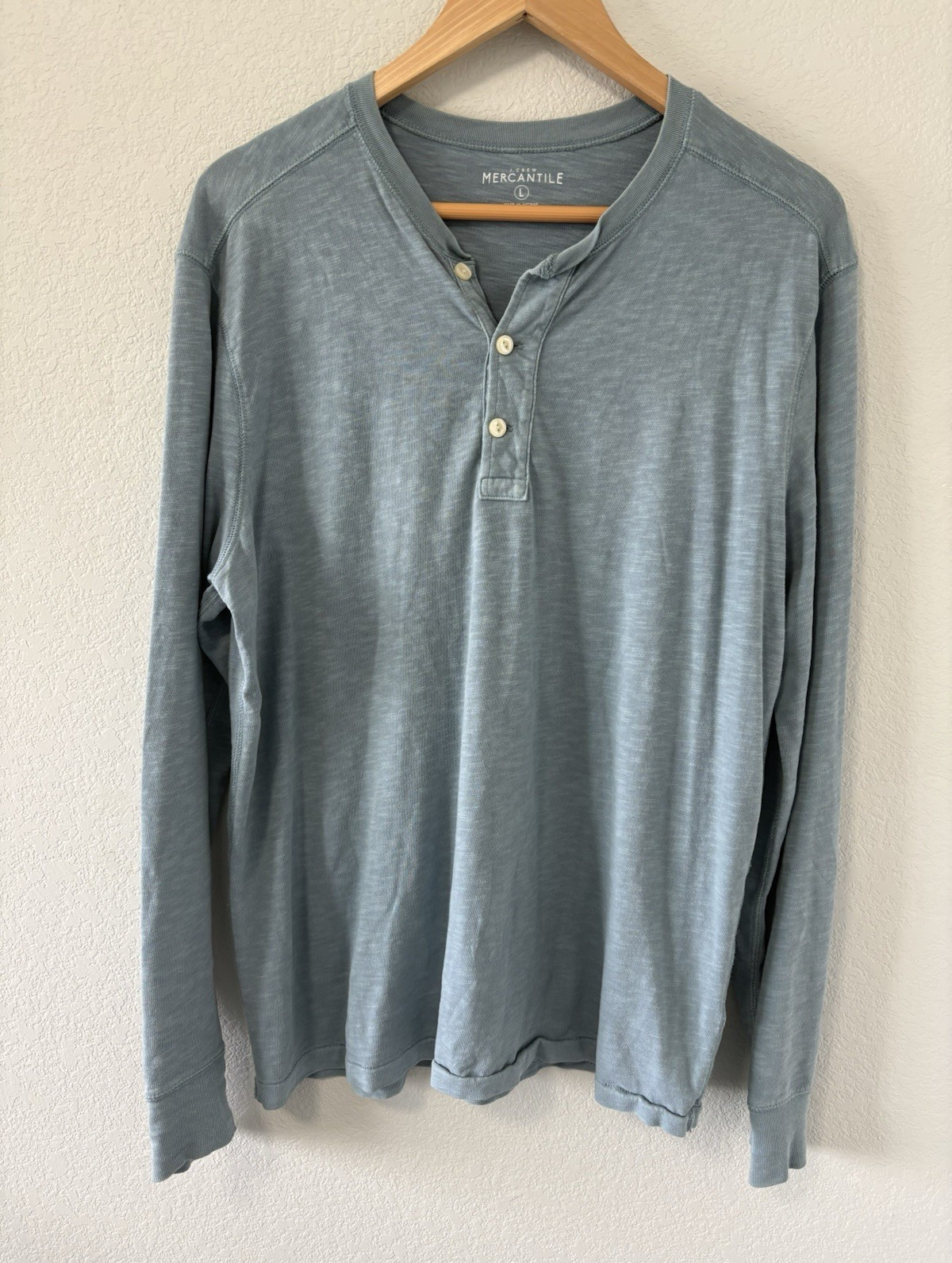 J Crew Mercantile Henley Shirt Mens Large Blue Slub 100% Cotton Long Sleeve