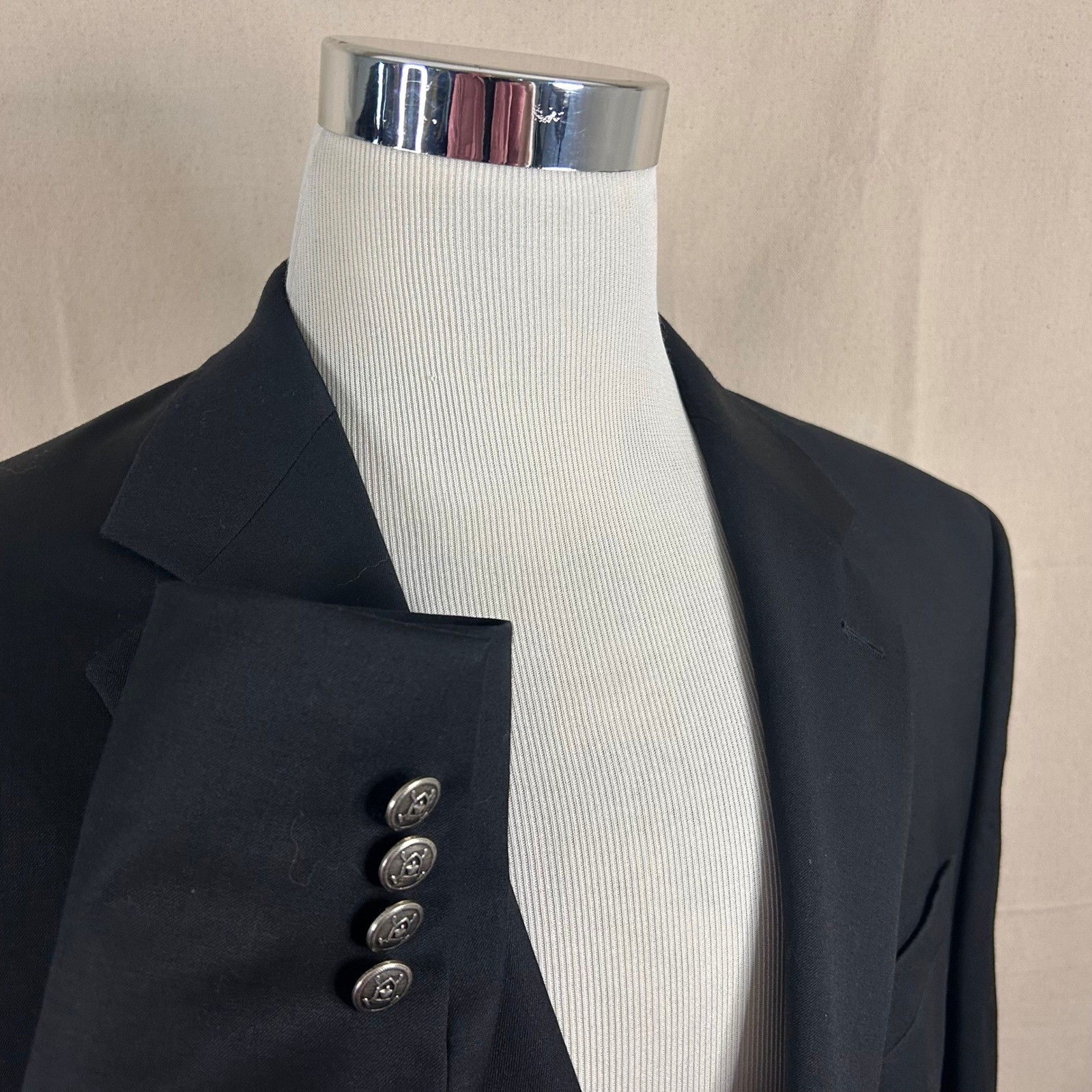 LRL Ralph Lauren 42R Blazer 100% Wool Black Silver Two Button Lined Vented