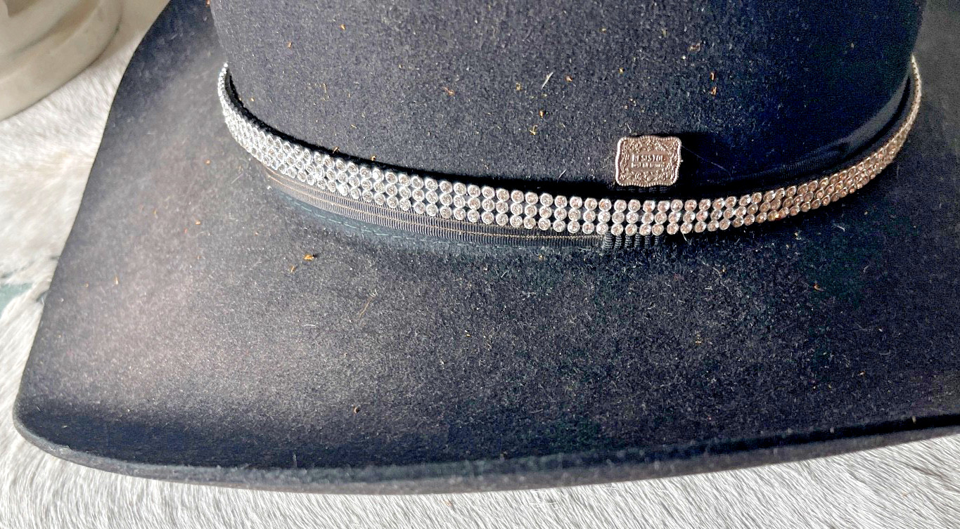 Western Womens Hatband 27.5 x 3/8 in Crystal Buckle 3 Row Cowboy Rodeo Horse