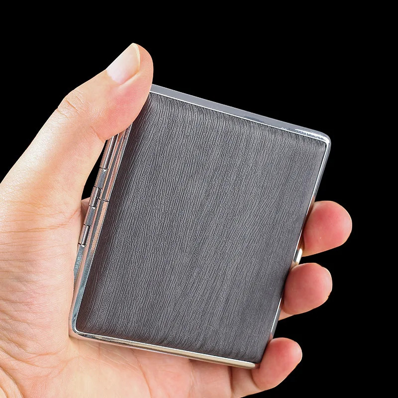 Leather Cigarette Case 20 Pack Portable Tobacco Box Men Wood Grain Accessories