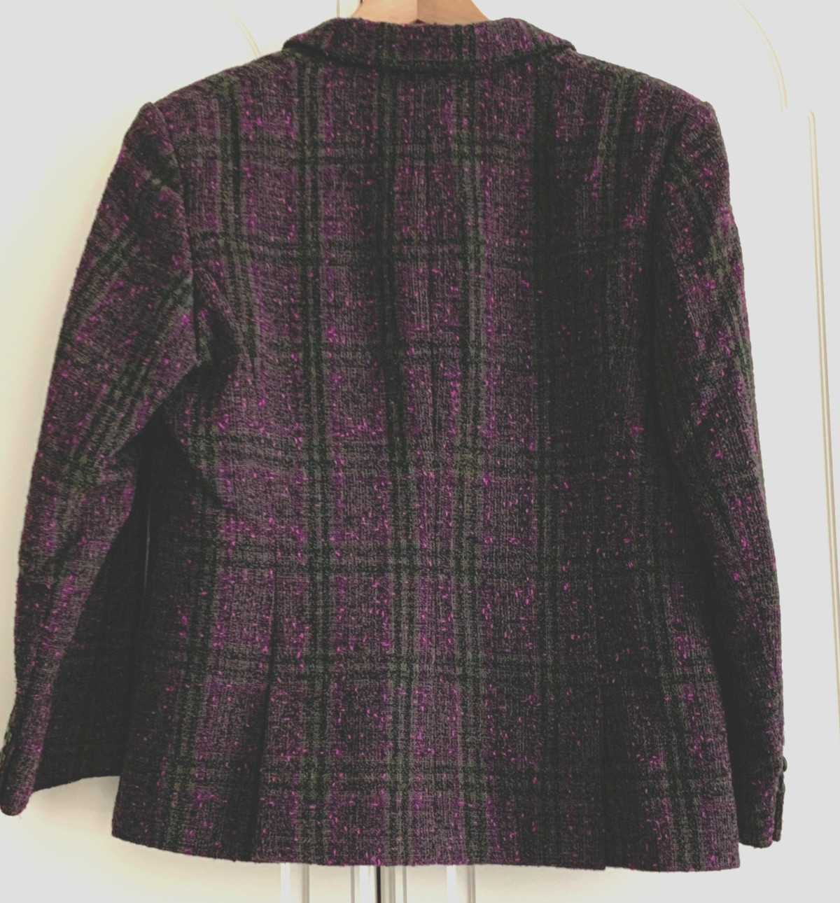 Jaeger Purple Mix Check 82% Wool Blend Patch Pockets Double Vented Jacket 14