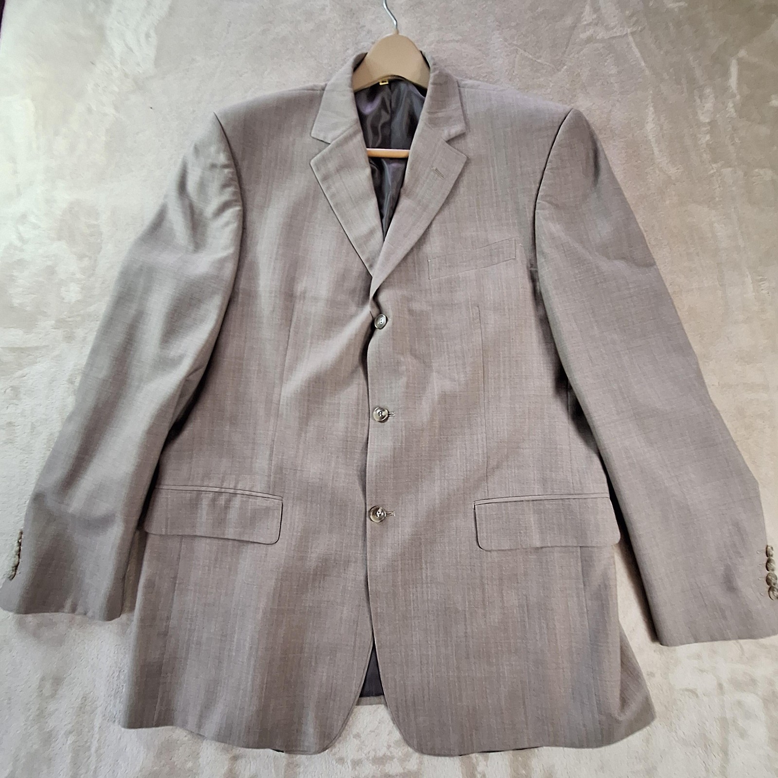 Lineage Suit Mens 44L 38L Tan Wool Blend Blazer Pants Two Piece Classic Fit