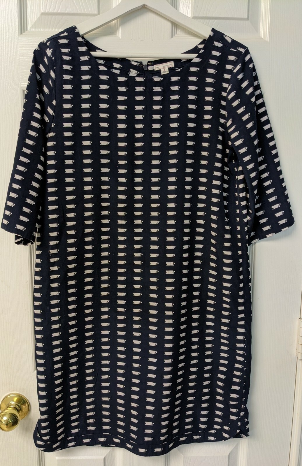 Gap Shift Dress Coffee Cups Cafe Espresso Novelty Print Blue Womens Small